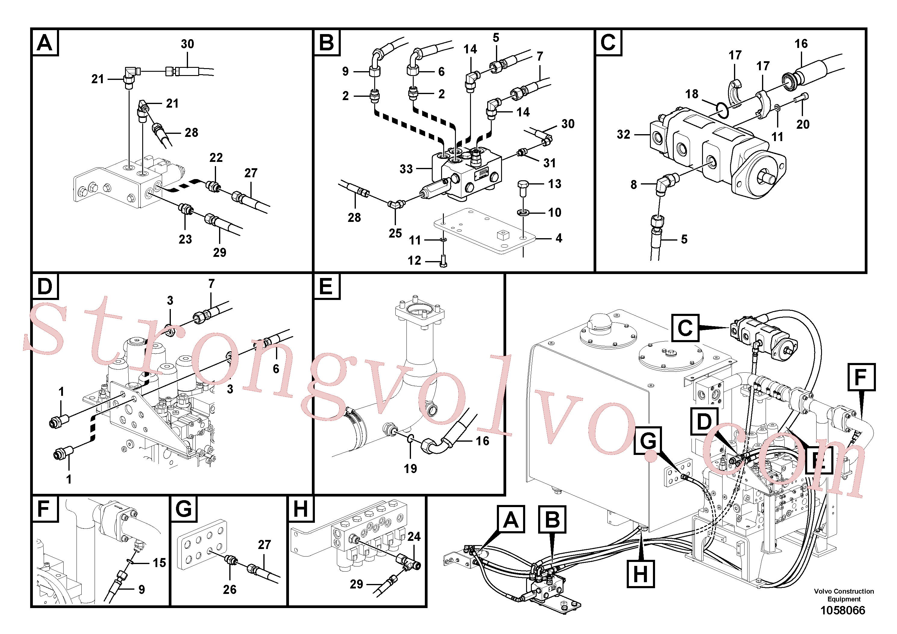 VOE937183 Volvo Hidráulica de serviço, inclinação e rotor na estrutura superior(1058066 Montagem)