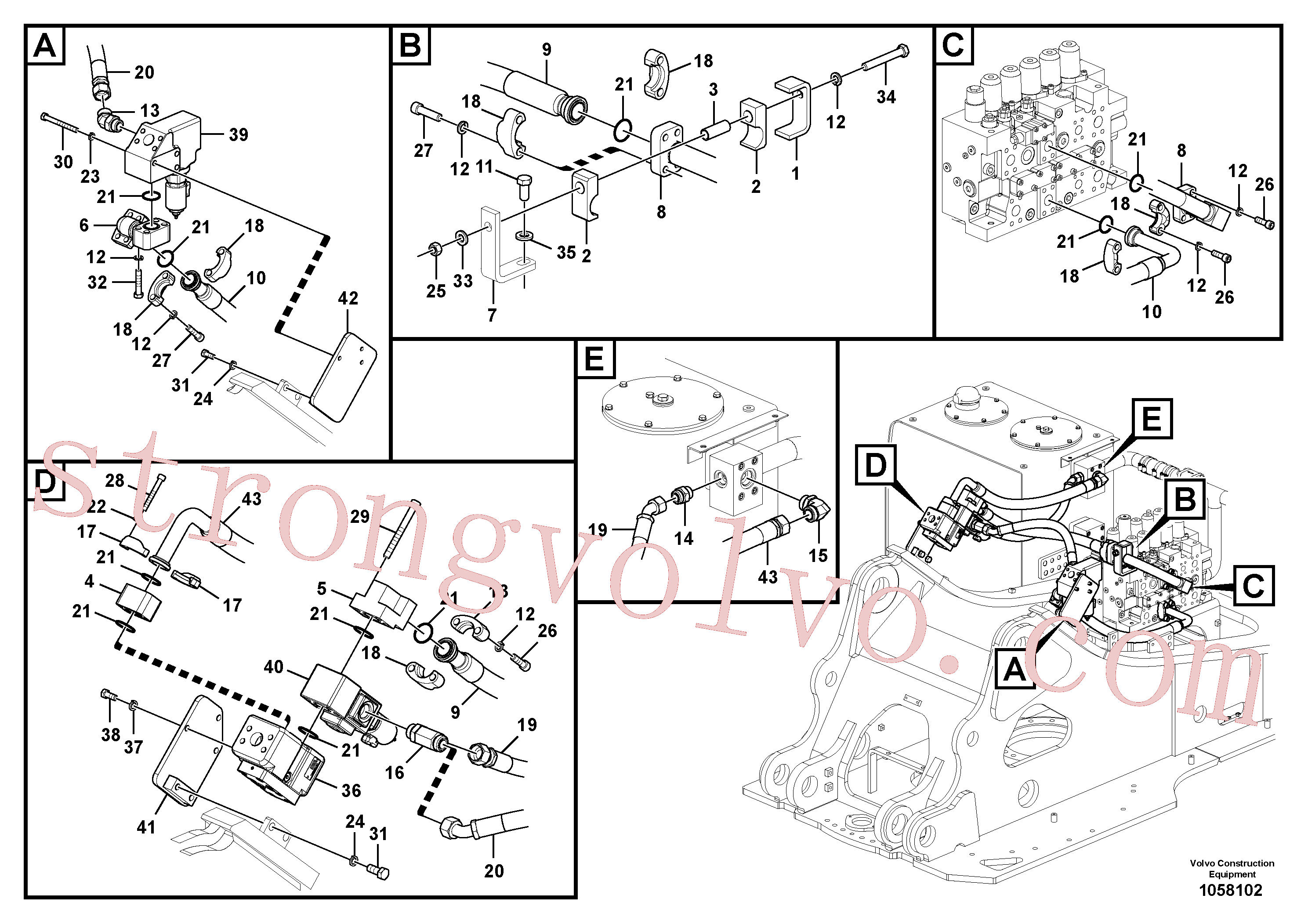 VOE938118 Volvo Hidráulica de serviço, martelo e cortador para topo(1058102 Montagem)
