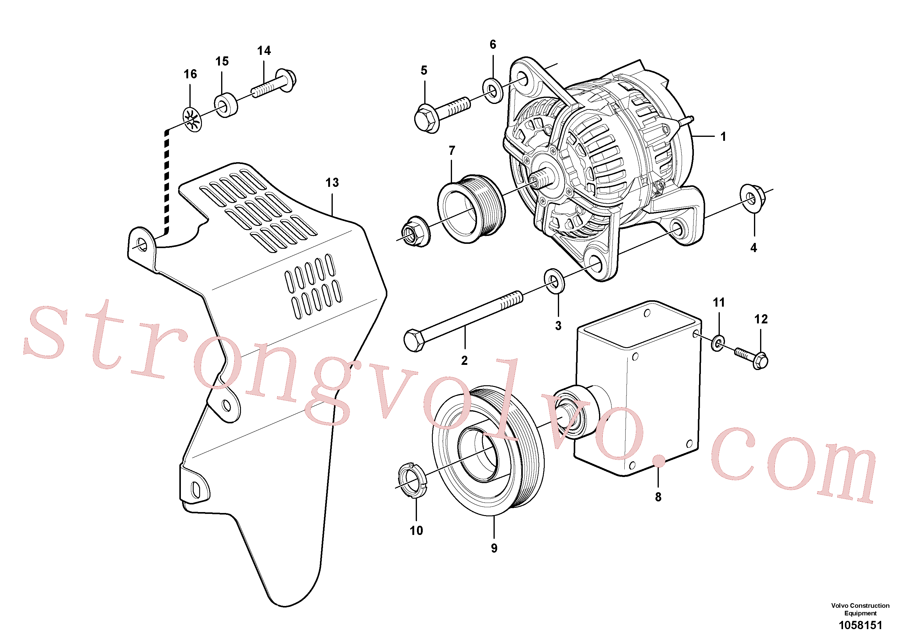 VOE965184 Volvo Alternador com detalhes de montagem(1058151 Montagem)
