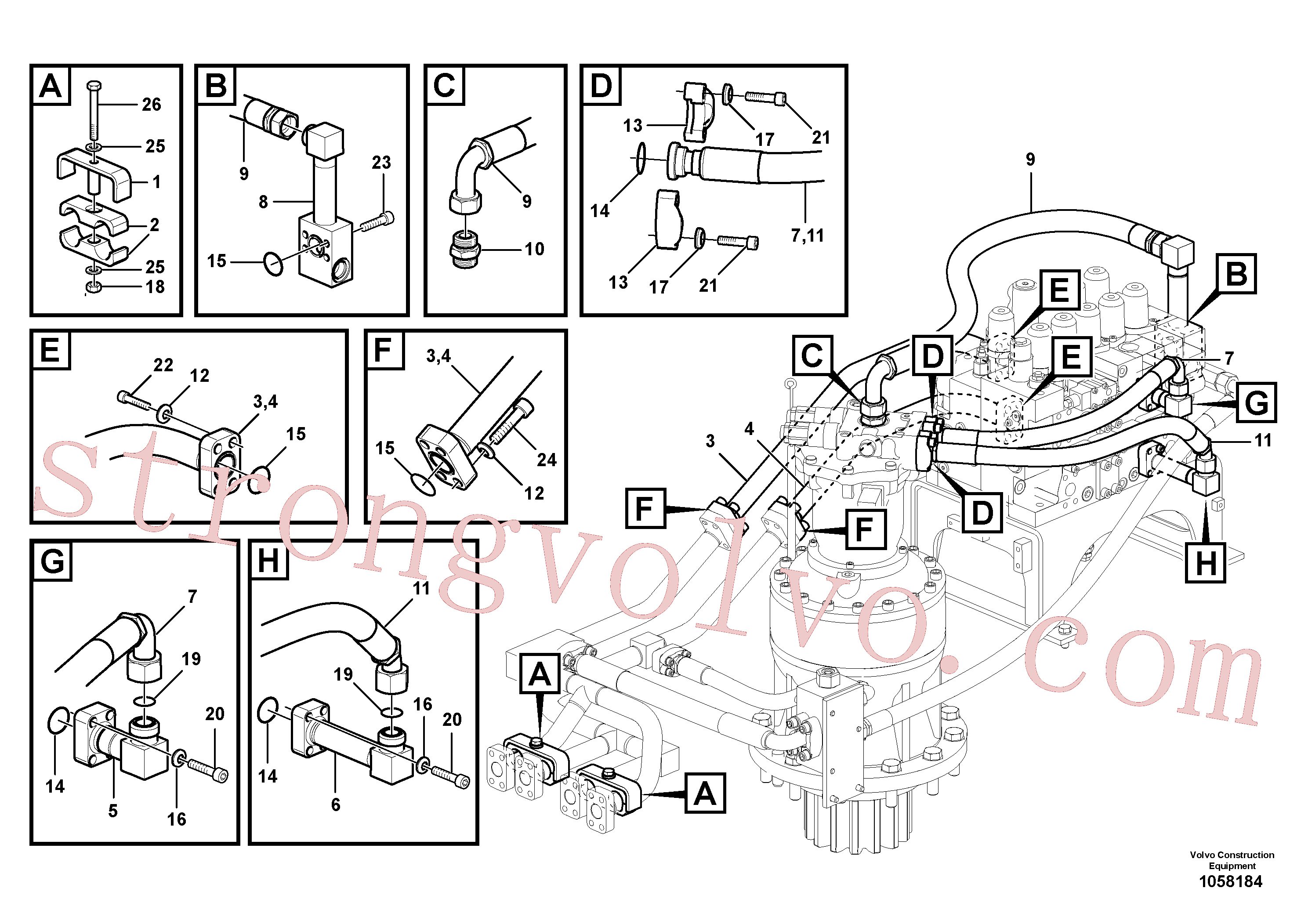 SA9111-11400 Volvo Sistema hidráulico, válvula de comando da lança e articulação(1058184 Montagem)