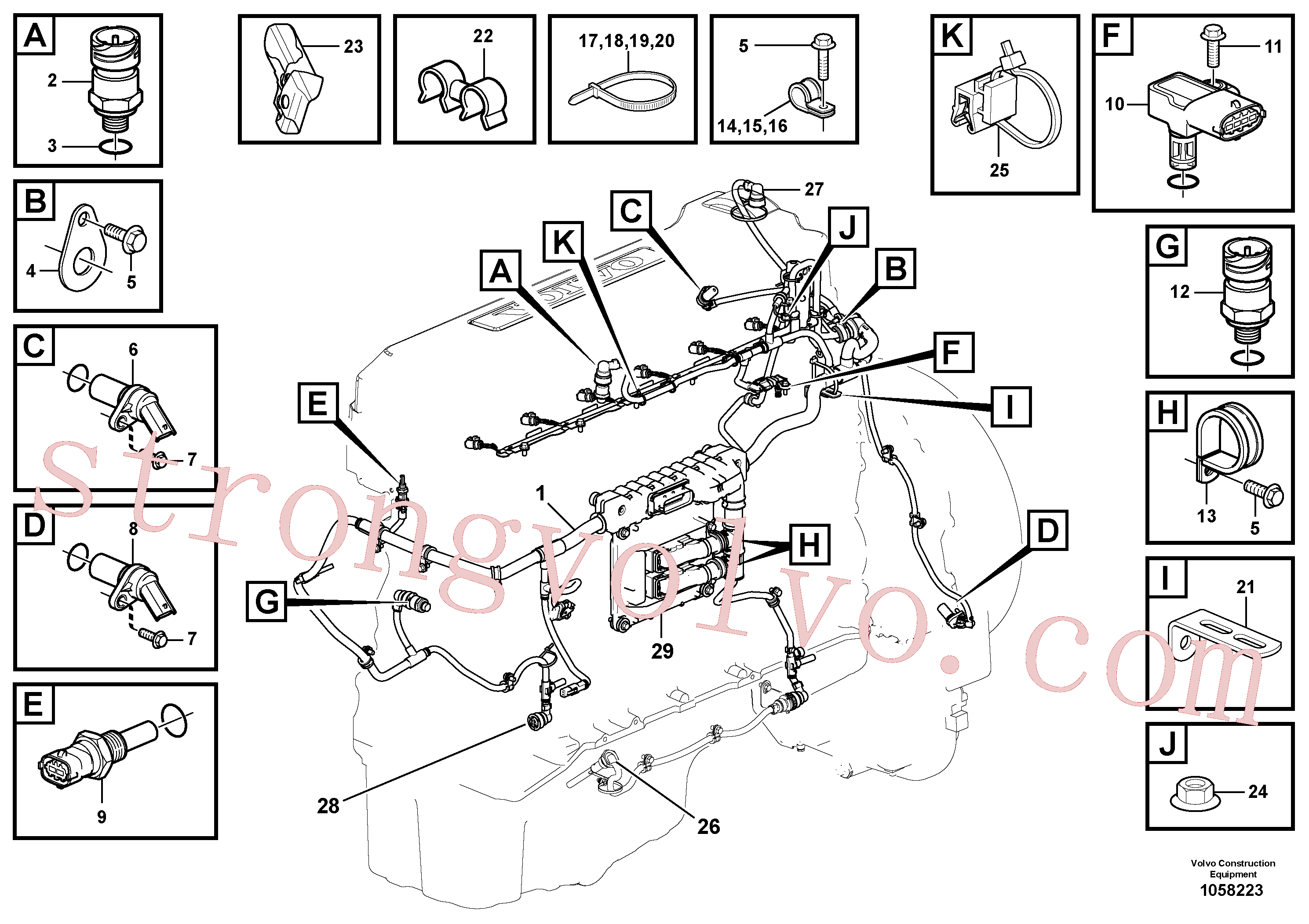 VOE995448 Volvo Cablagem, motor(1058223 Montagem)