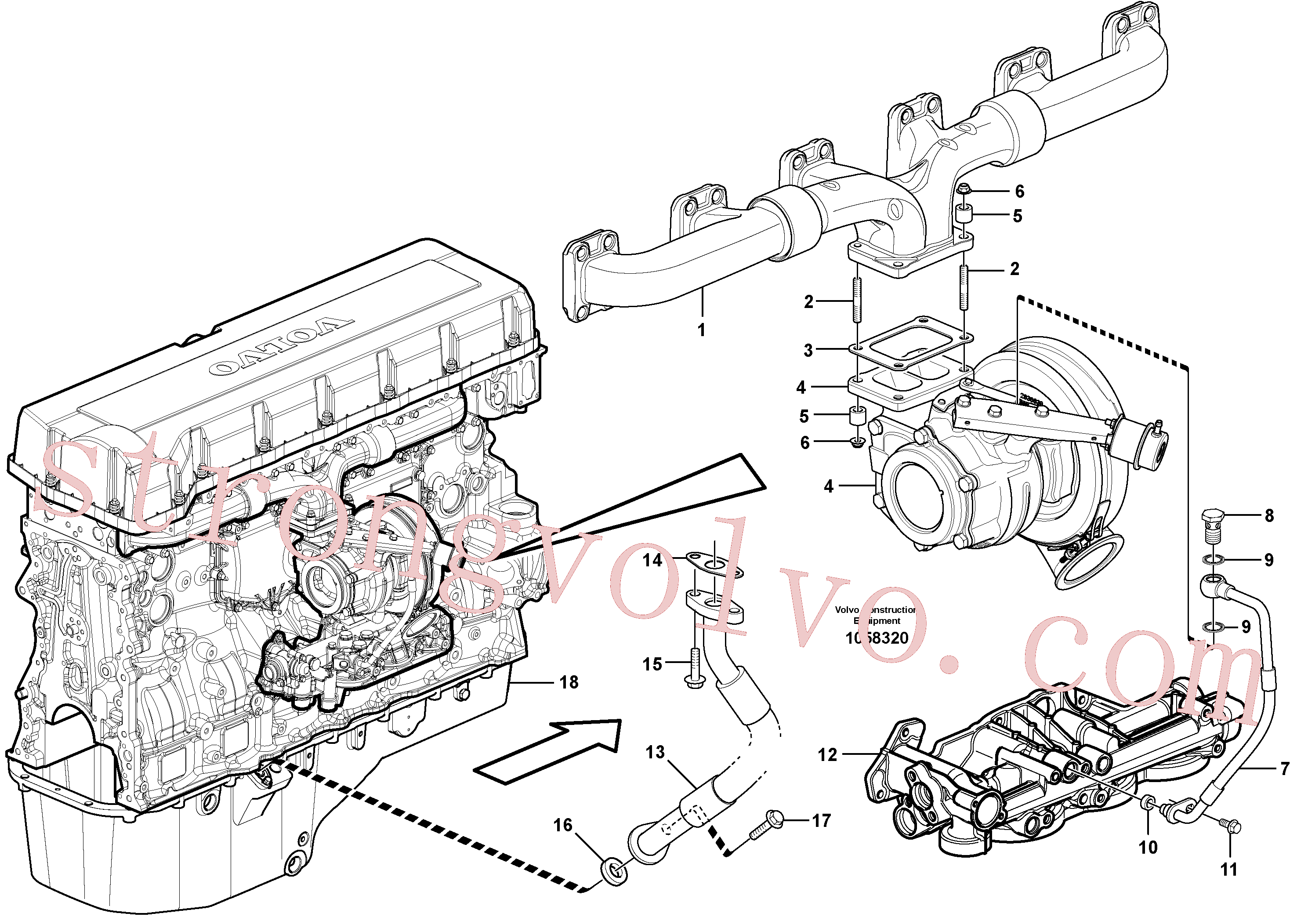 VOE984735 Volvo Turbocompressor com acessórios(1058320 Montagem)