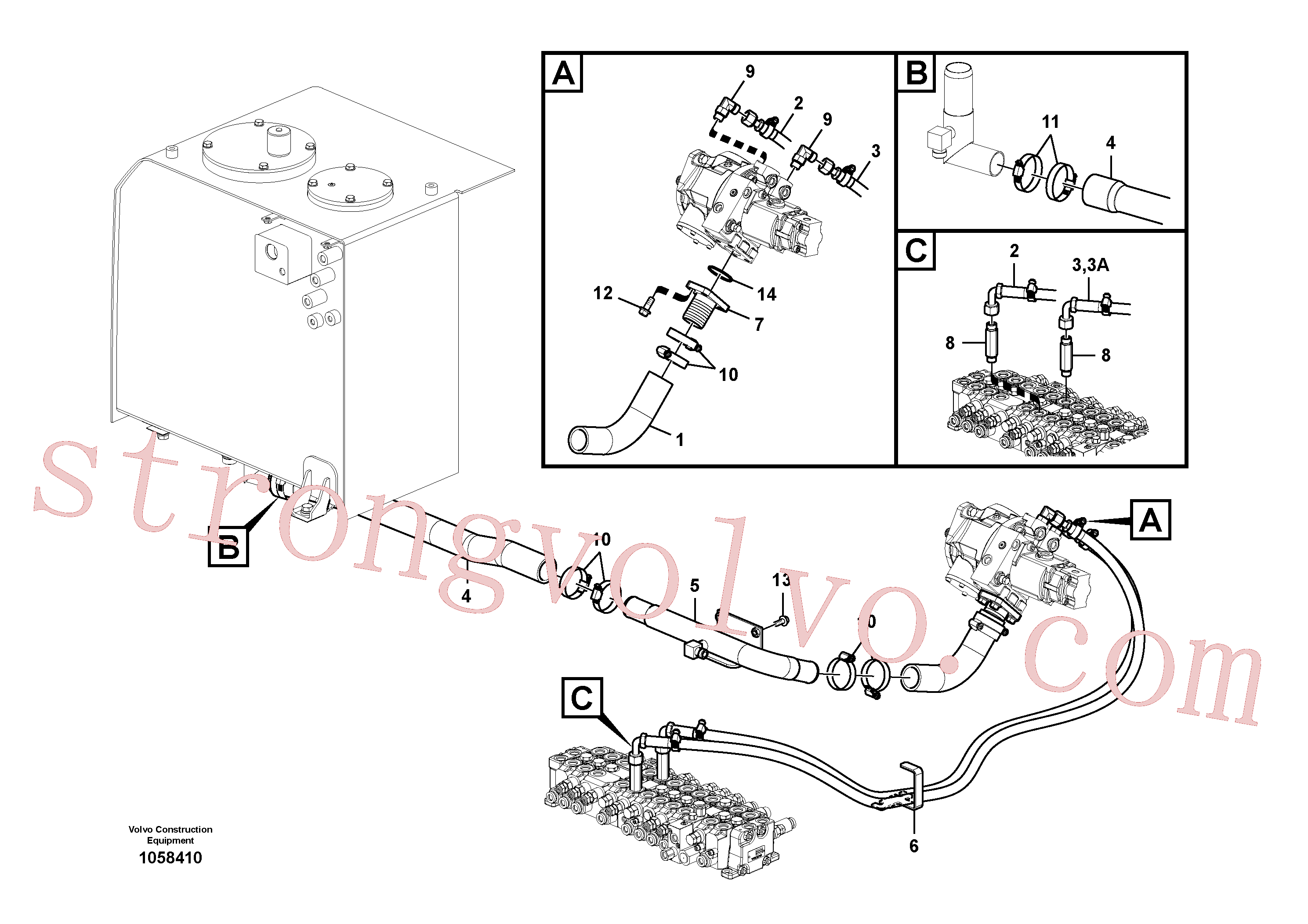 VOE14532631 Volvo Sistema hidráulico, tanque hidráulico para a bomba hidráulica(1058410 Montagem)