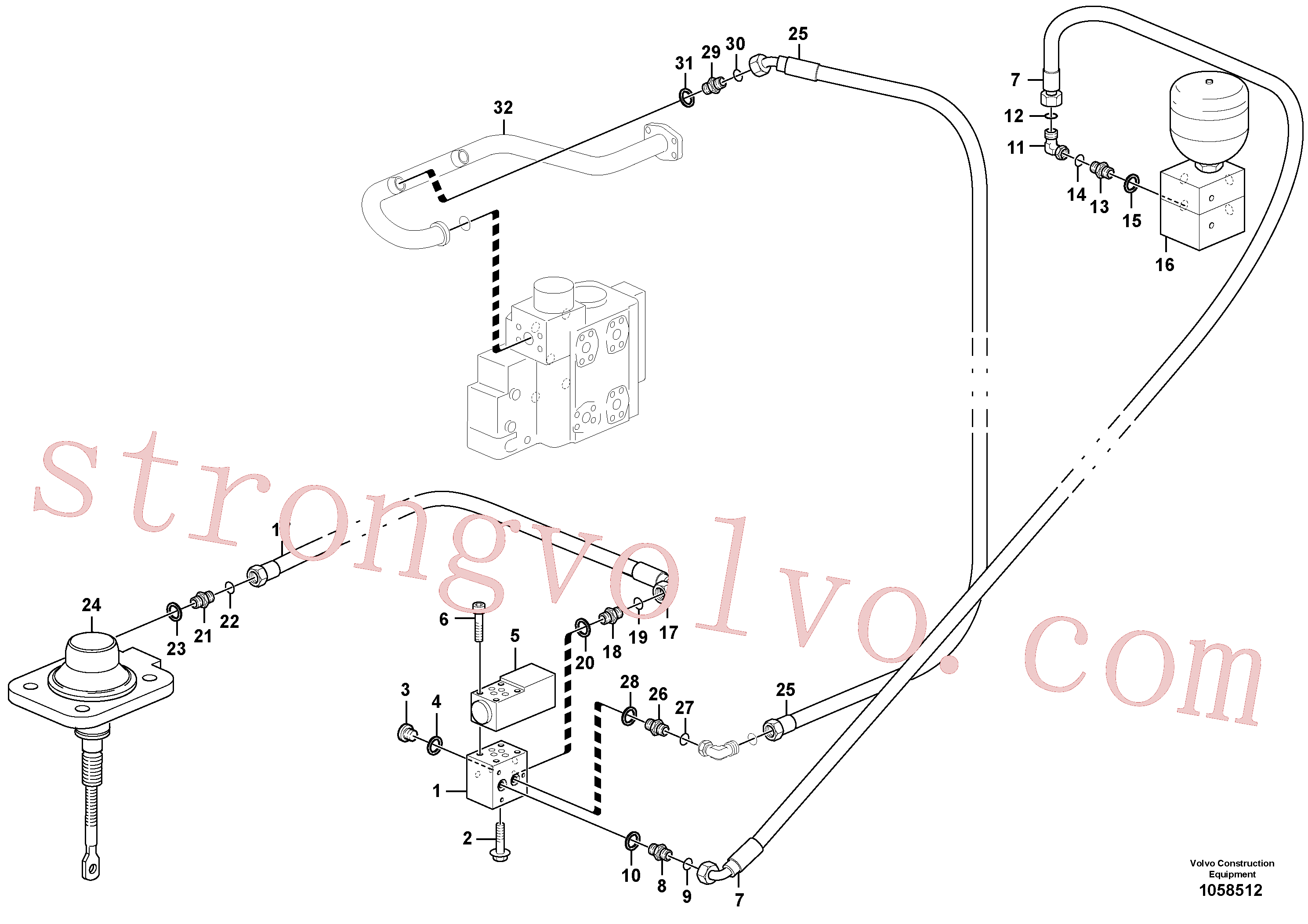 VOE11708930 Volvo Bloqueio do diferencial, linha hidráulica(1058512 Montagem)