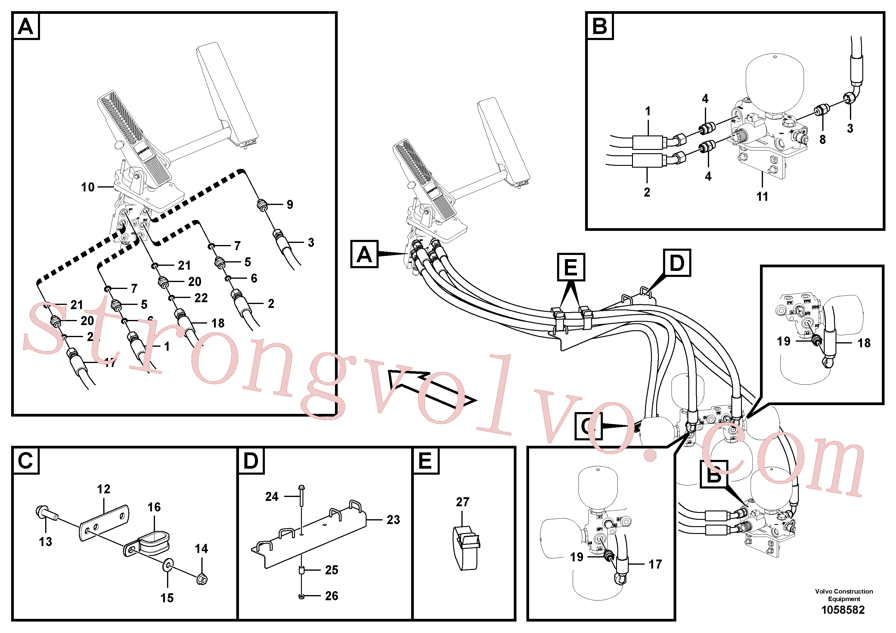 VOE936921 Volvo Linhas de travão, válvula do travão de pé - acumuladores(1058582 Montagem)