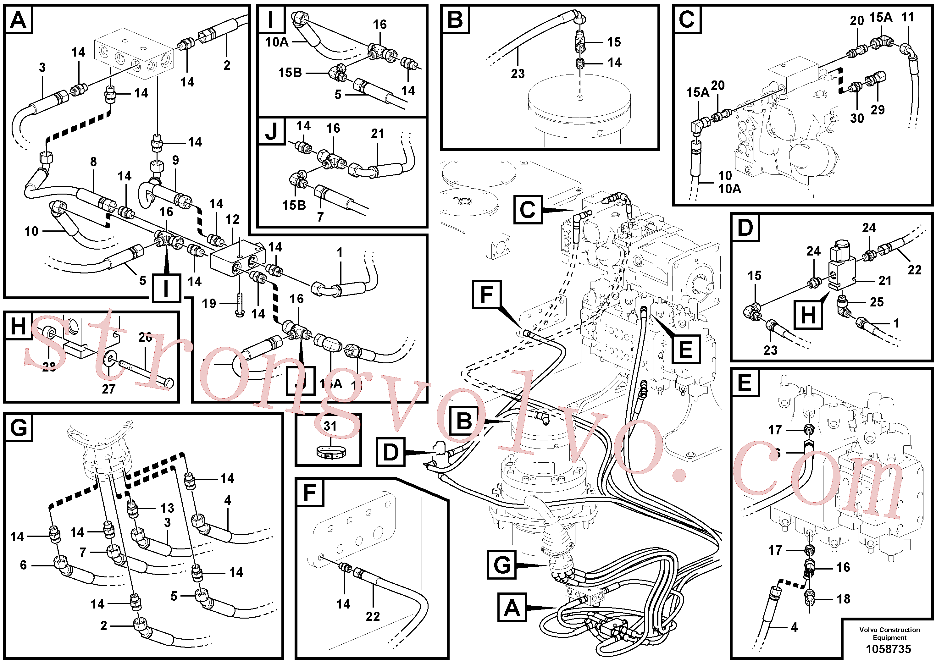 VOE15020856 Volvo Sistema servomotor, válvula de comando para válvula de comando à distância(1058735 Montagem)