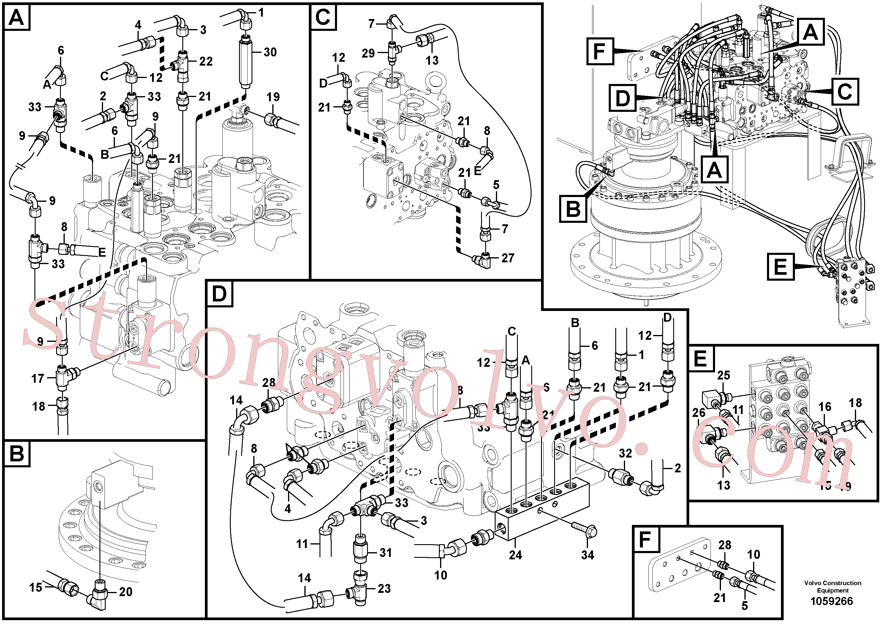VOE936972 Volvo Sistema servomotor, tubagem da válvula de comando(1059266 Montagem)
