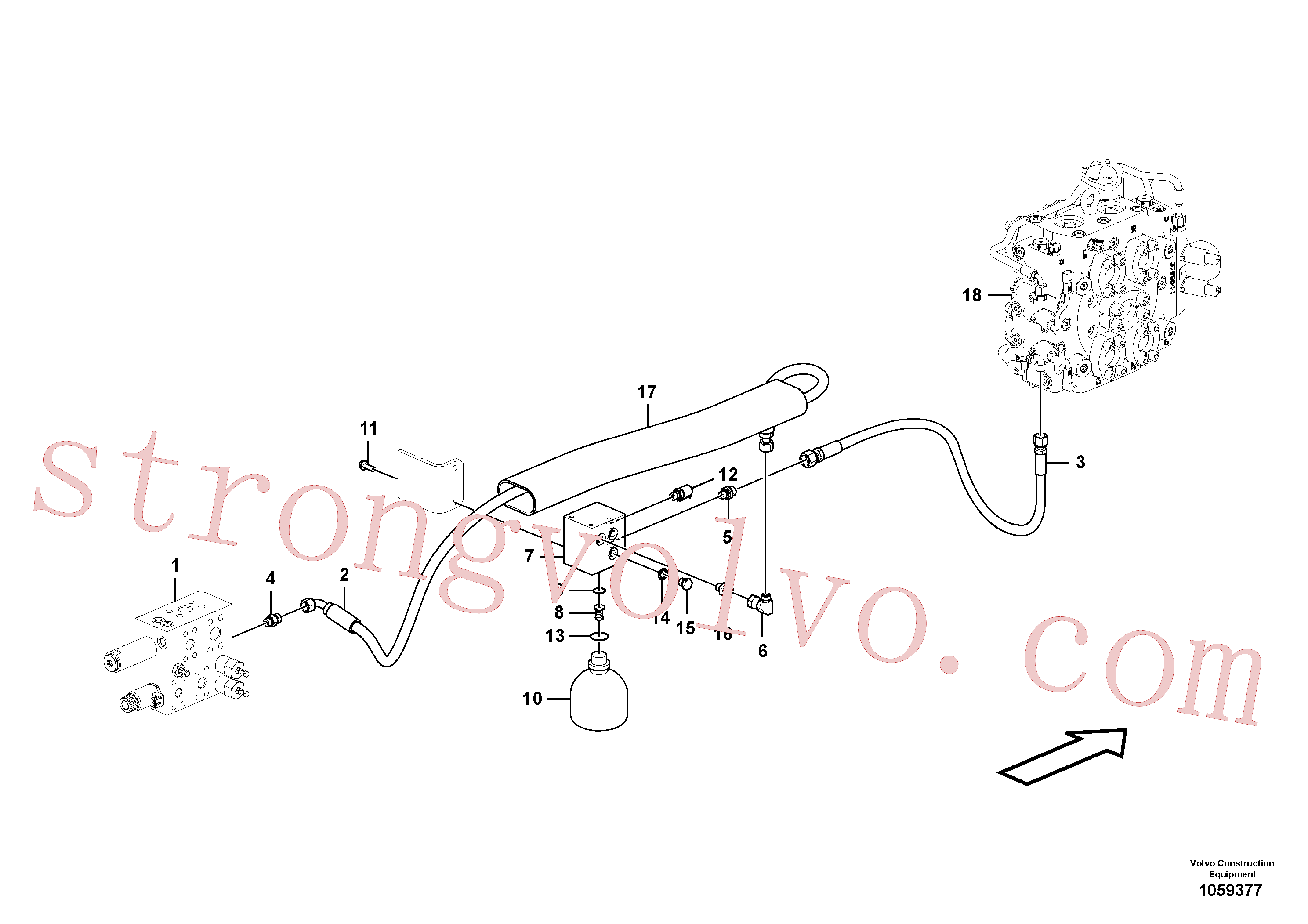 VOE936655 Volvo Servomotor - hidráulico, linhas de alimentação e de retorno(1059377 Montagem)