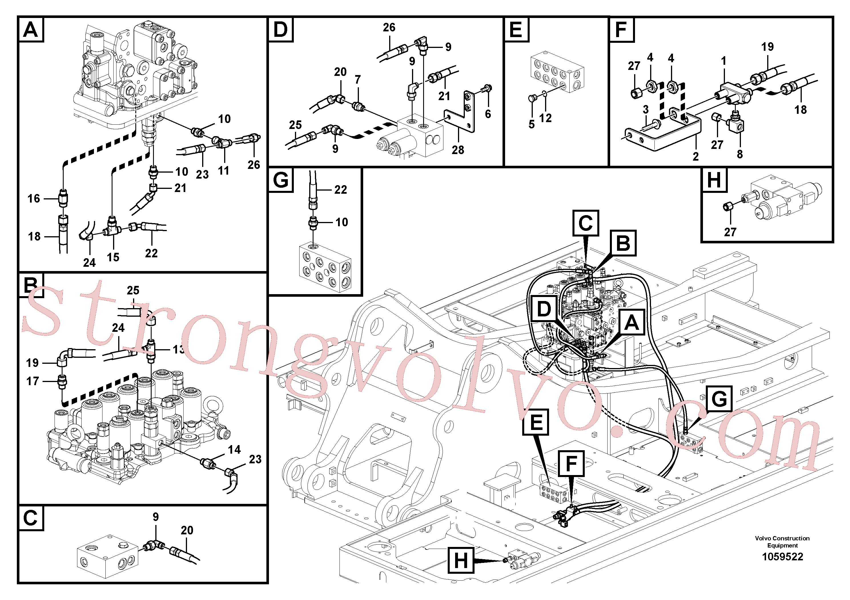 VOE937111 Volvo Hidráulica de serviço, martelo e cortador para fluxo da bomba auxiliar(1059522 Montagem)