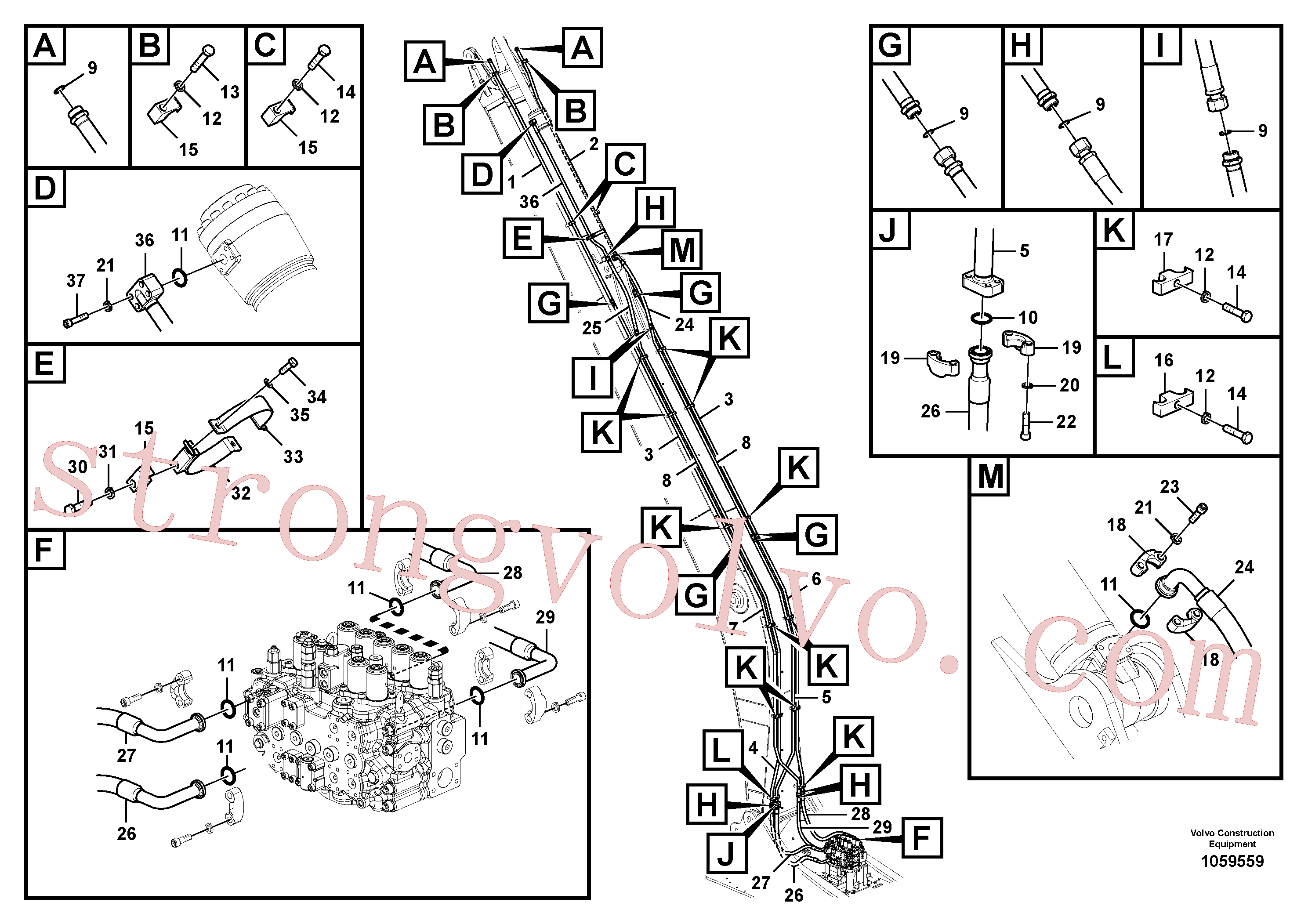 VOE15086005 Volvo Hidráulica de serviço, cilindro do braço de afundamento na lança(1059559 Montagem)