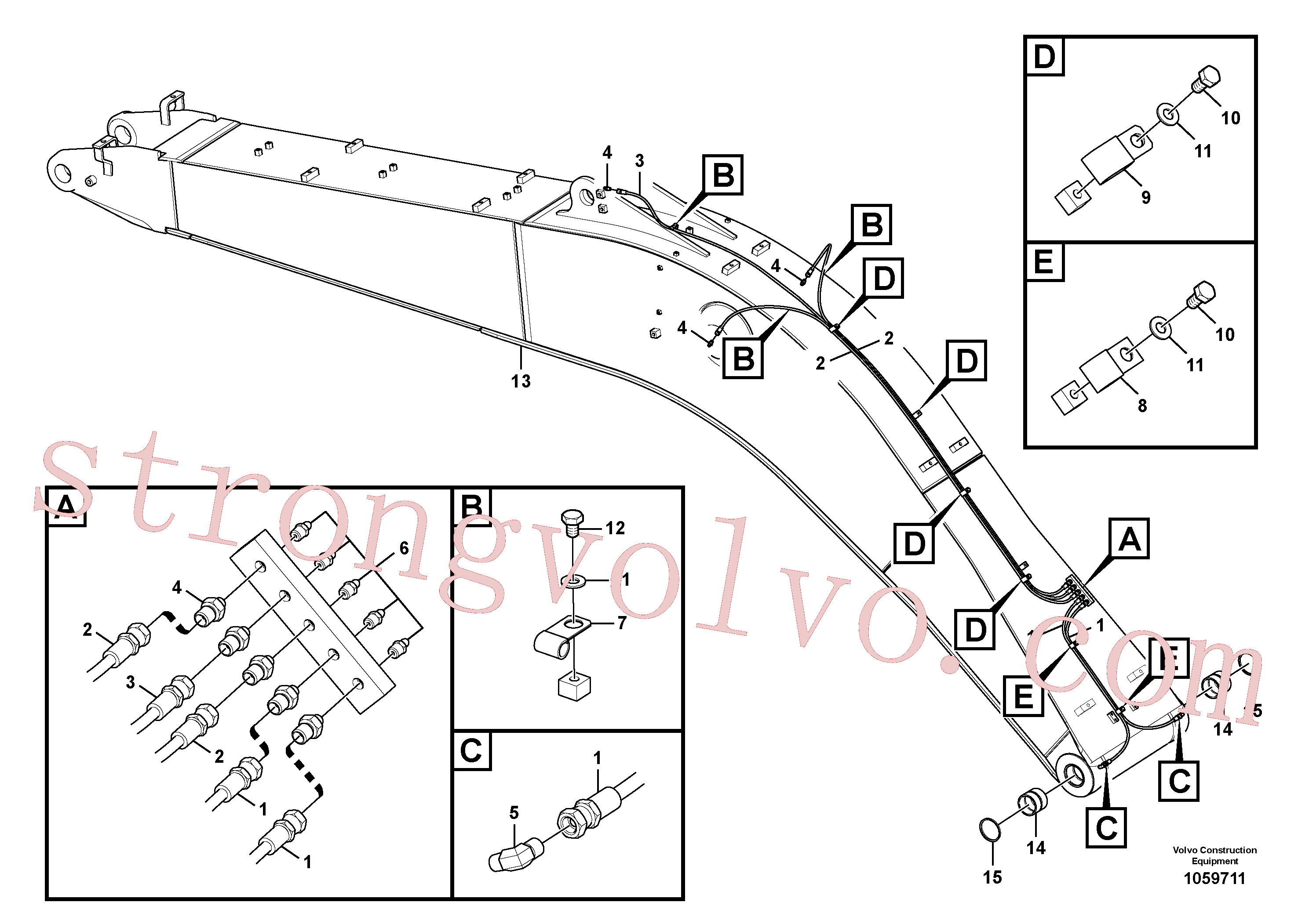 VOE14606529 Volvo Tubagem e lubrificação com massa da lança(1059711 Montagem)