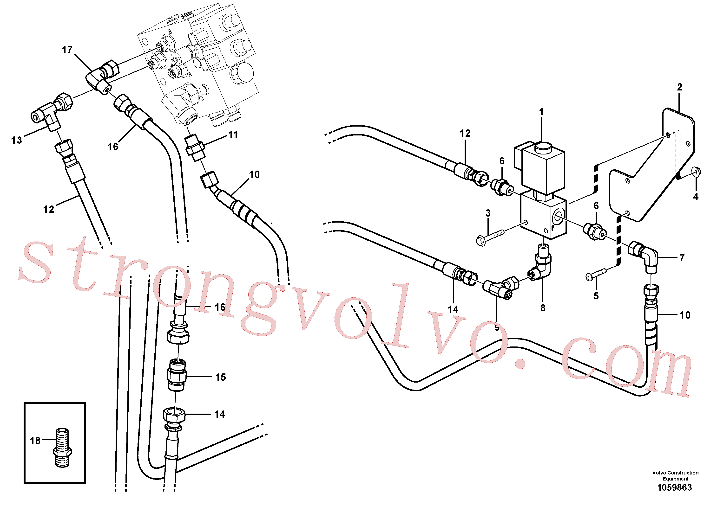 VOE936972 Volvo Sistema hidráulico de trabalho, lâmina niveladora(1059863 Montagem)