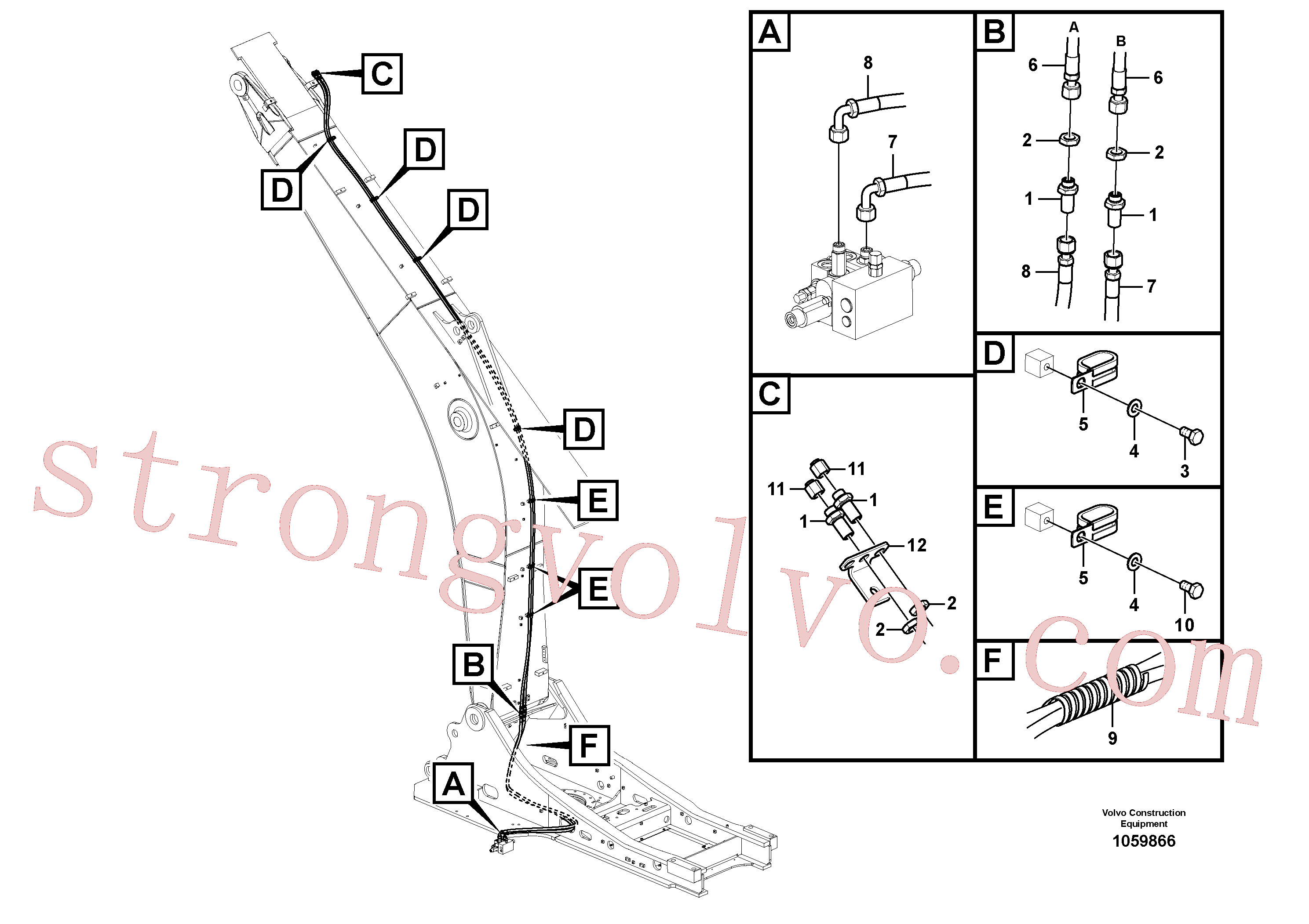 VOE15087262 Volvo Hidráulica de serviço, inclinação e rotor na lança(1059866 Montagem)