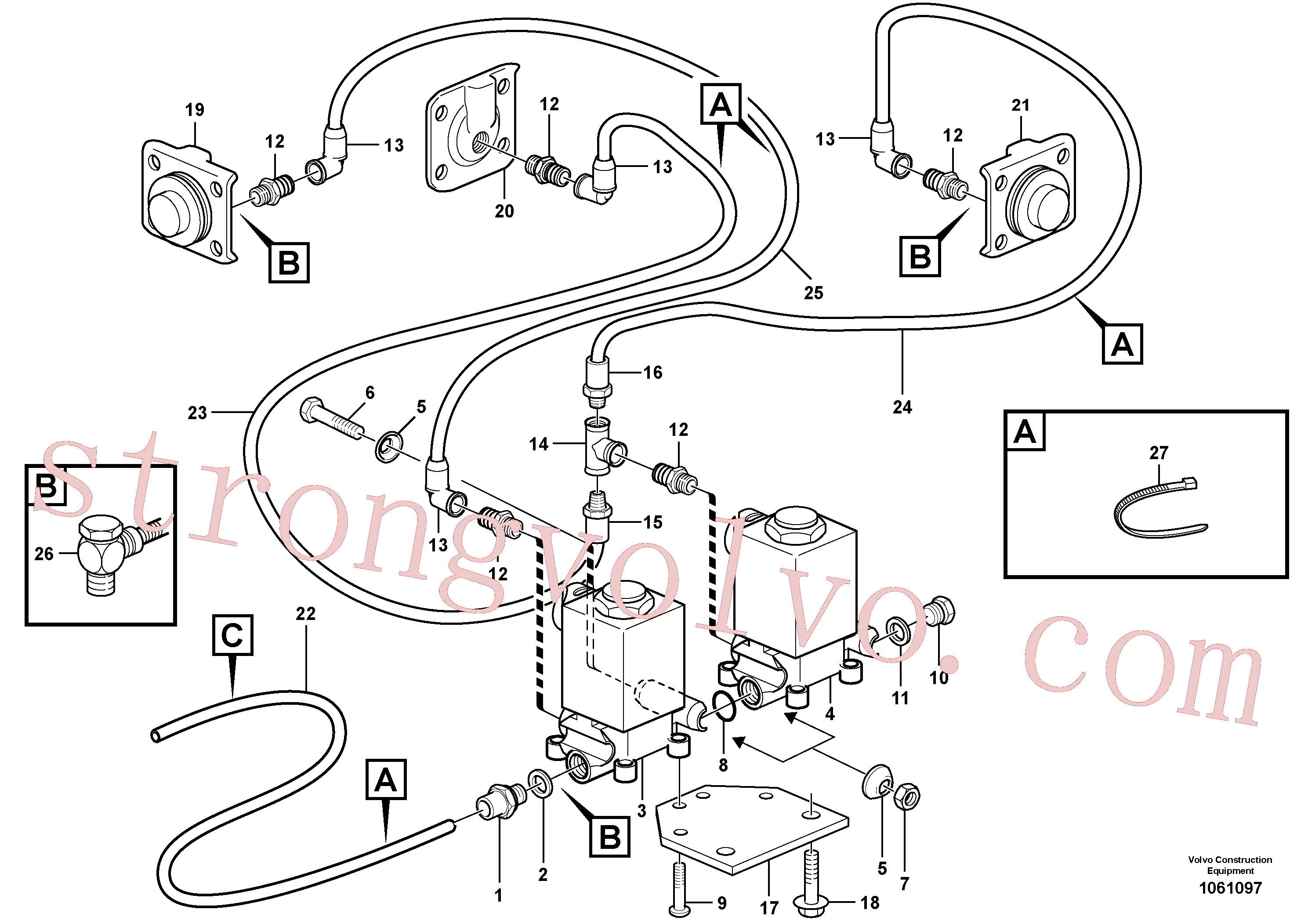 VOE1589391 Volvo Sistema pneumático, 6x6 e bloqueio do diferencial, unidade de carga(1061097 Montagem)