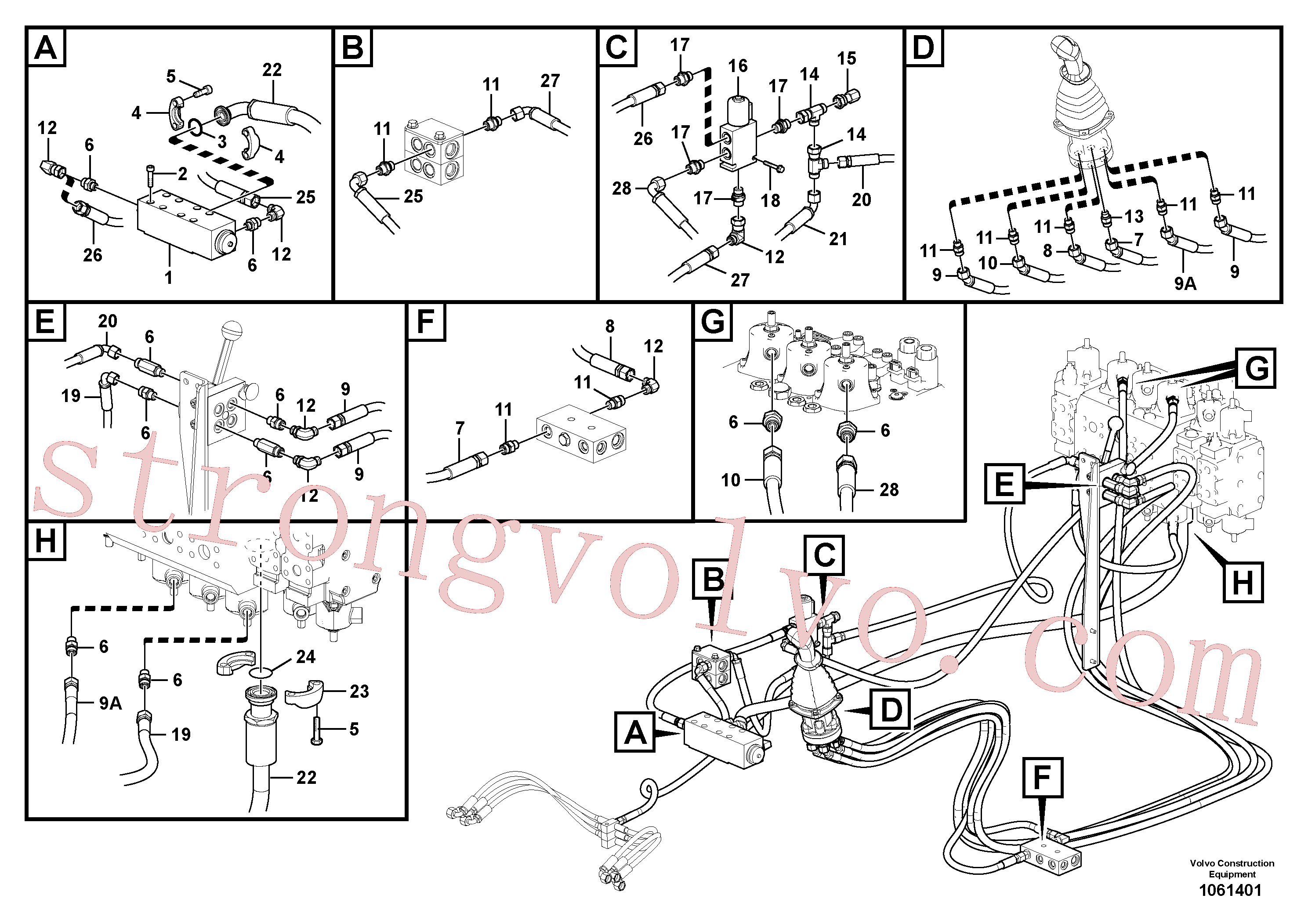 VOE937131 Volvo Sistema servomotor, válvula de comando para válvula de comando à distância(1061401 Montagem)