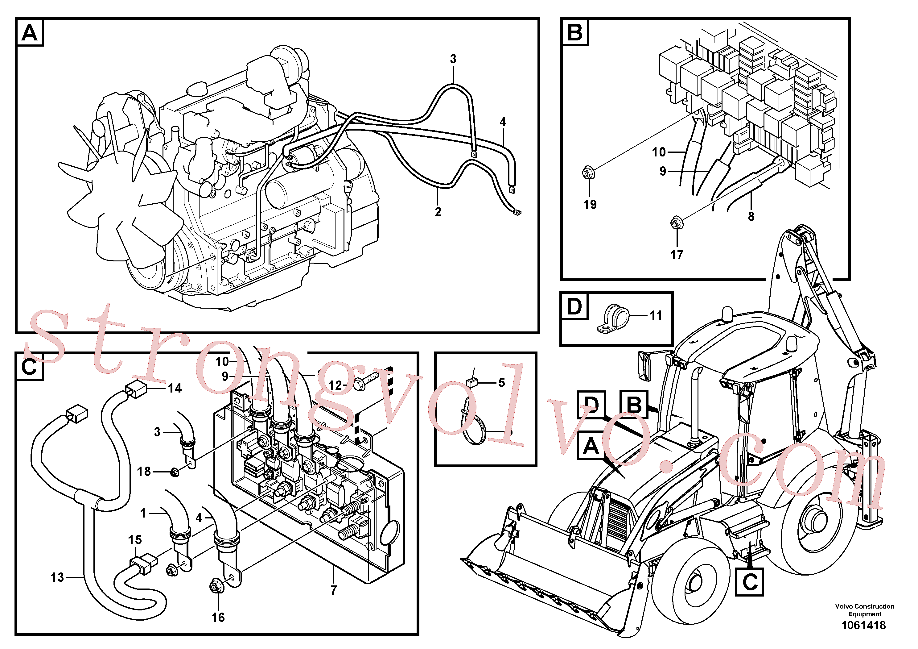 VOE13965483 Volvo Cablagem entre caixa de distribuição eléctrica, caixa dos fusíveis e motor de arranque(1061418 Montagem)