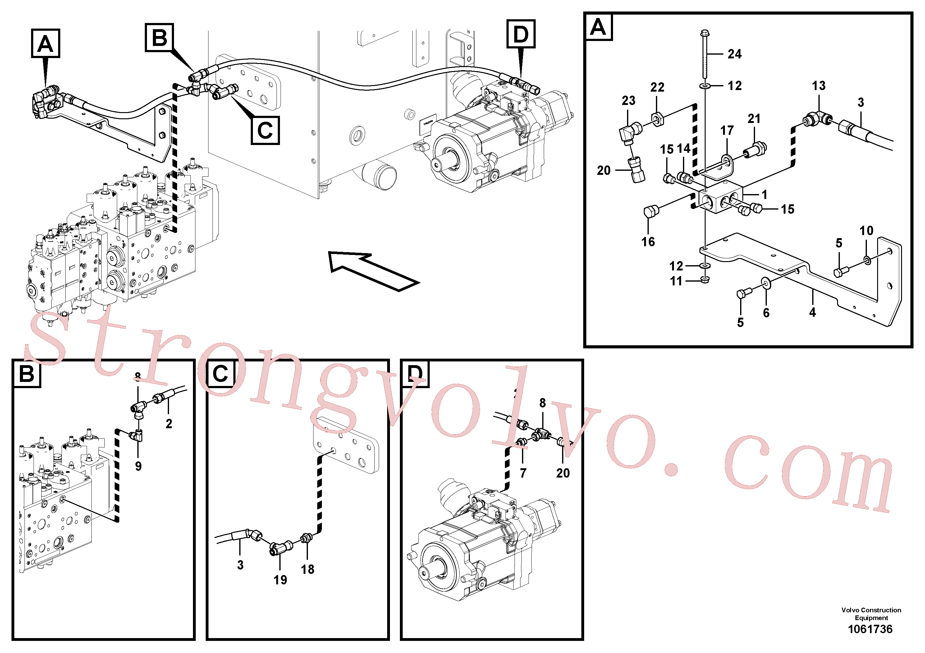 VOE936522 Volvo Sistema servomotor, suporte do filtro e tubagem da bomba(1061736 Montagem)
