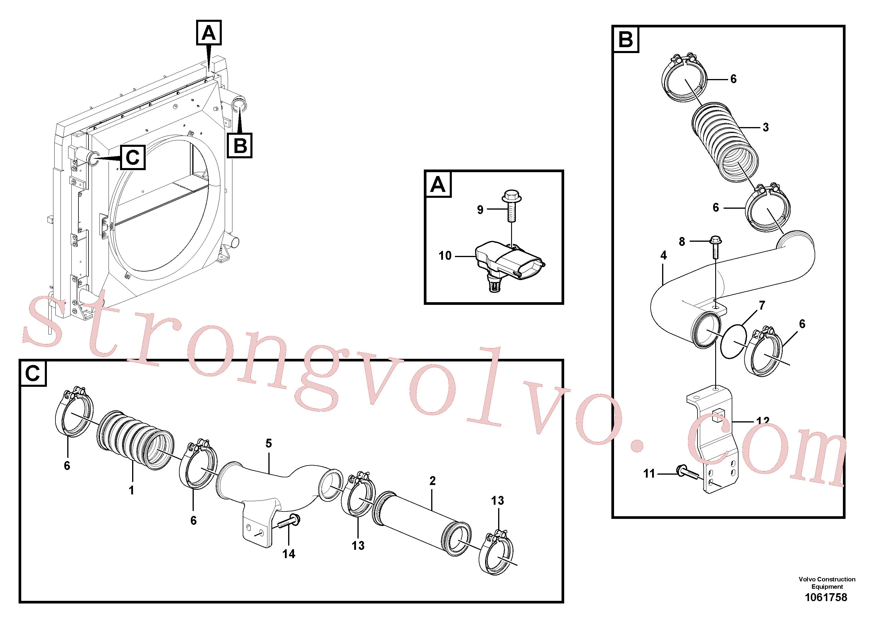 VOE13946329 Volvo Arrefecedor de ar comprimido, tubagem(1061758 Montagem)