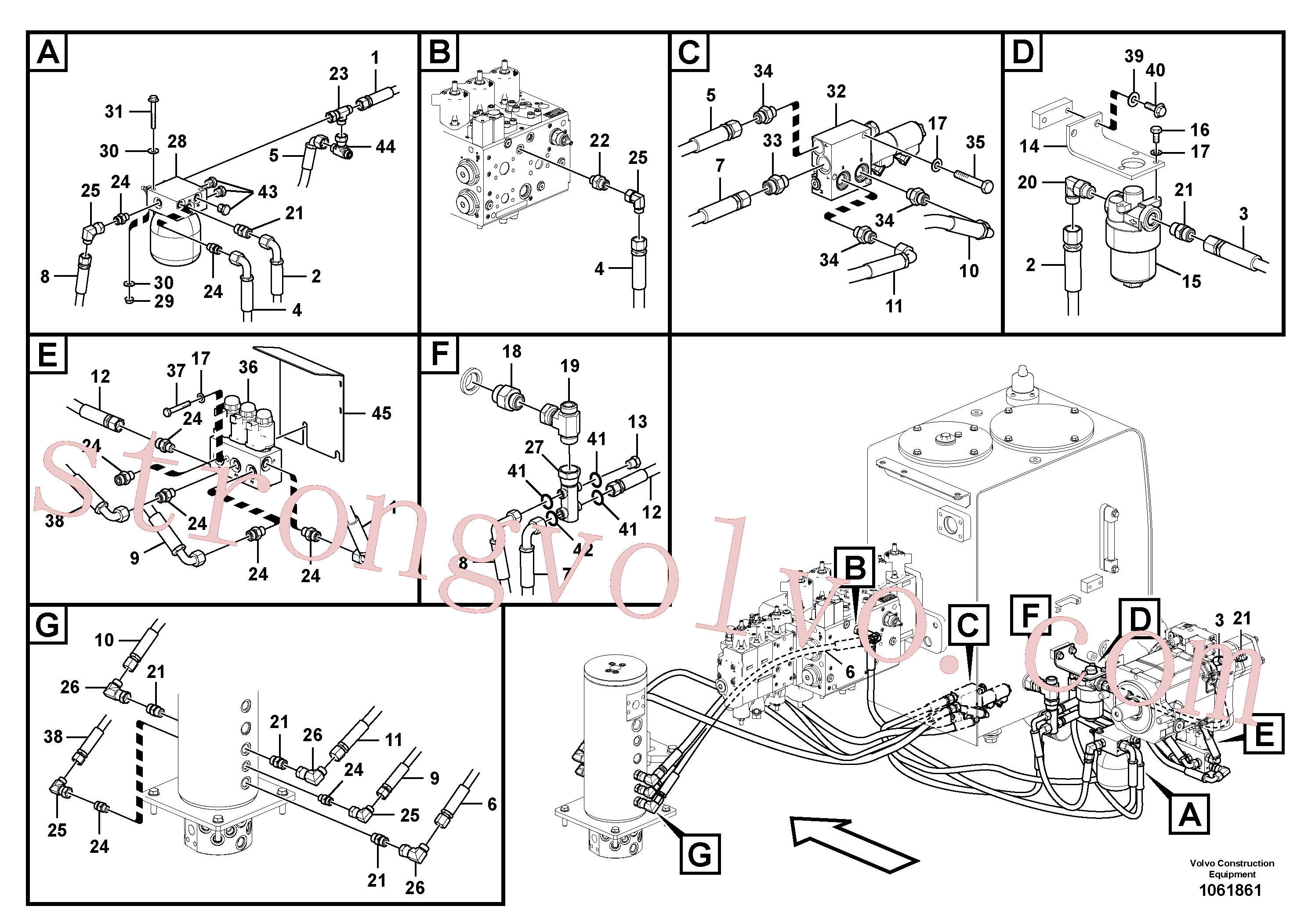 VOE15048197 Volvo Sistema servomotor, tubagem da válvula de comando(1061861 Montagem)