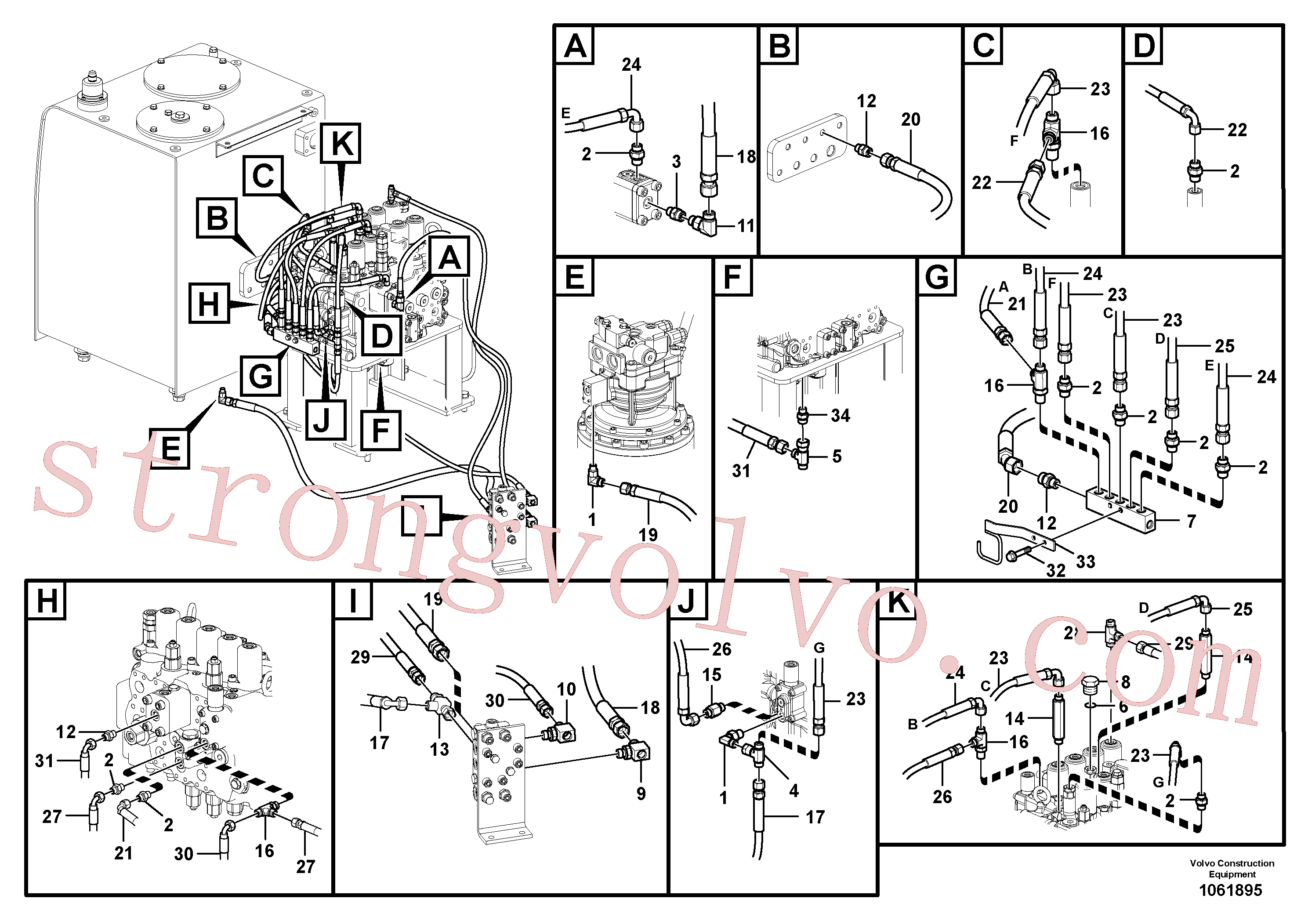 VOE14613591 Volvo Sistema servomotor, tubagem da válvula de comando(1061895 Montagem)