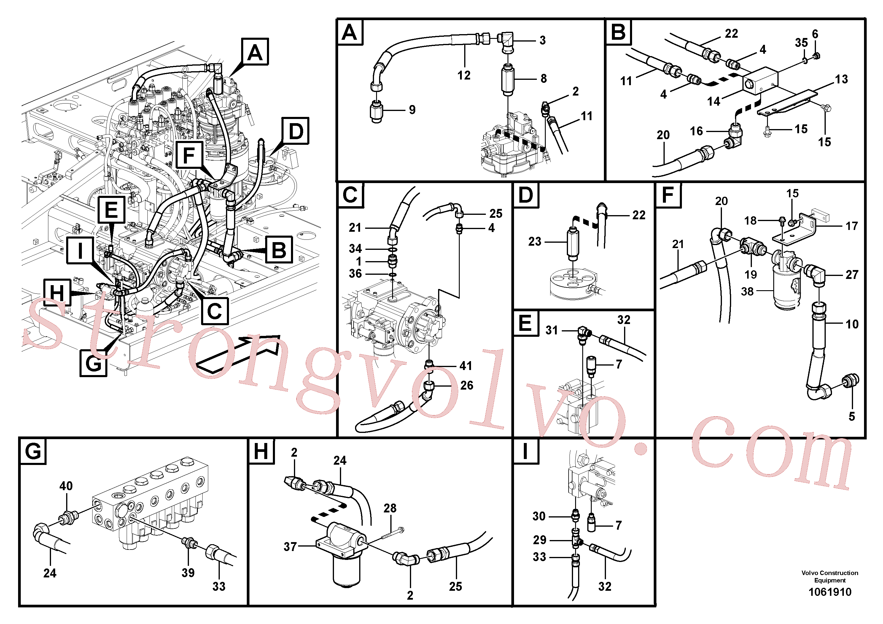 VOE937257 Volvo Sistema servomotor, suporte do filtro e tubagem da bomba(1061910 Montagem)