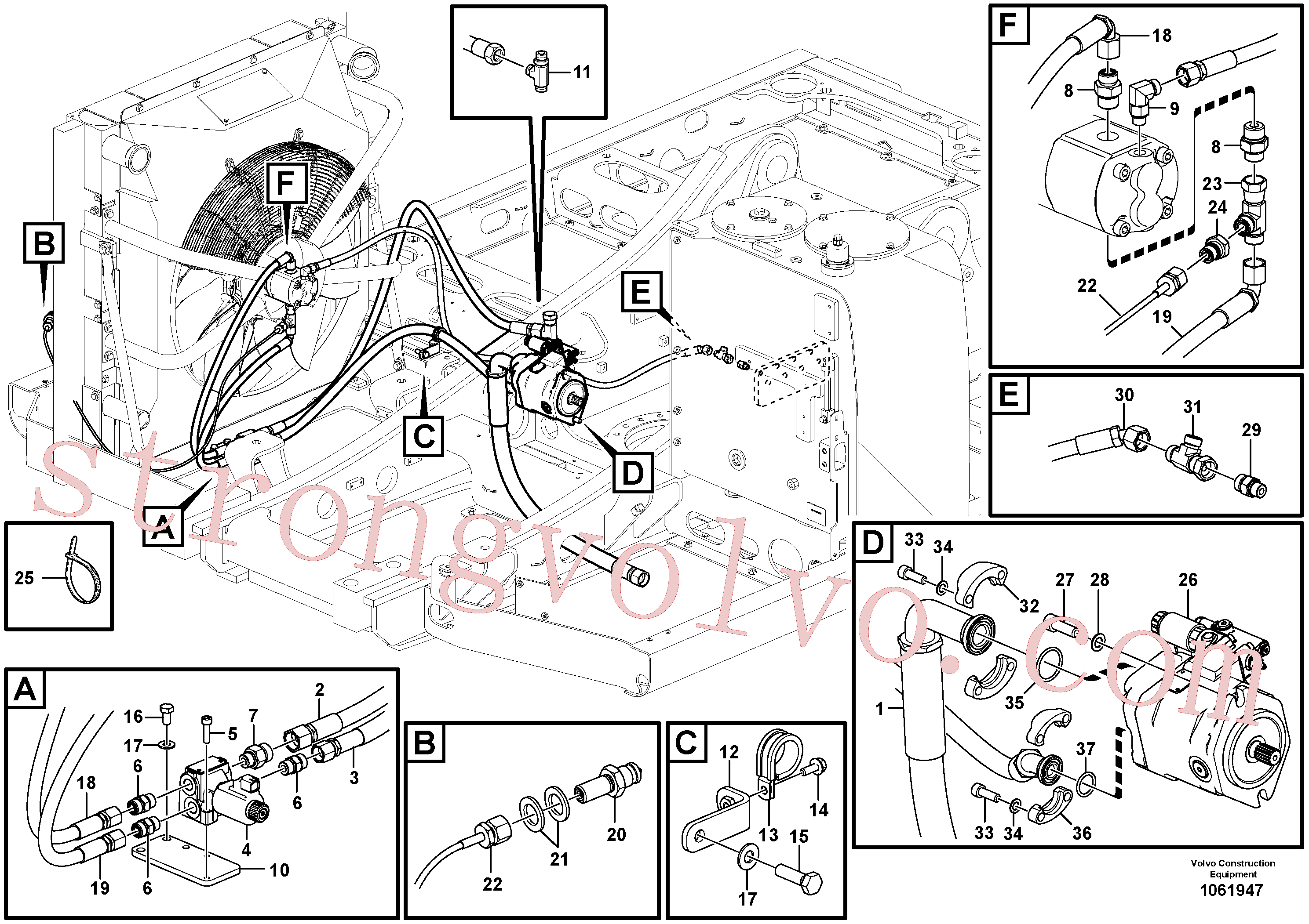 VOE936942 Volvo Sistema hidráulico, sistema refrigerante do óleo(1061947 Montagem)