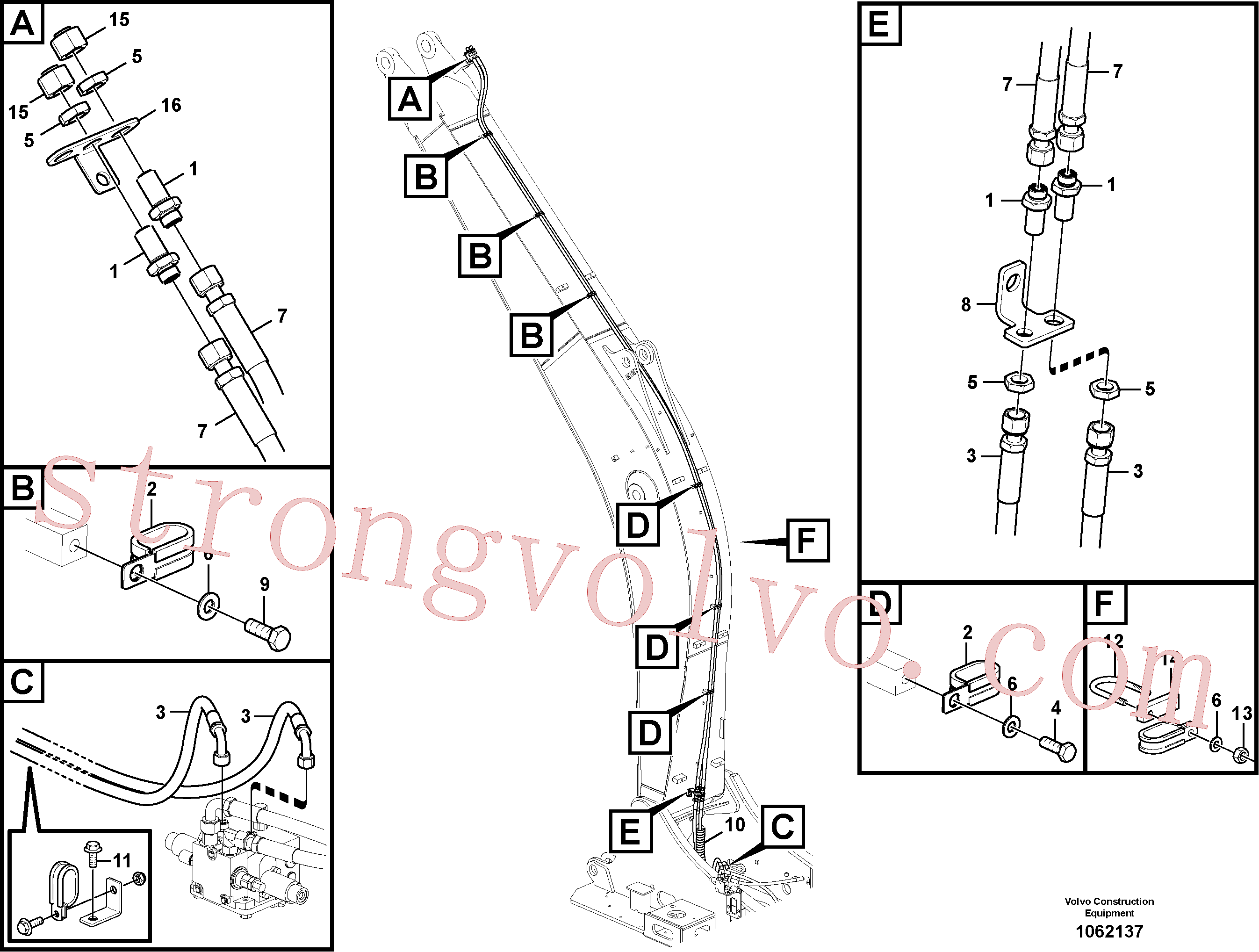VOE15001625 Volvo Hidráulica de serviço, inclinação e rotor na lança(1062137 Montagem)