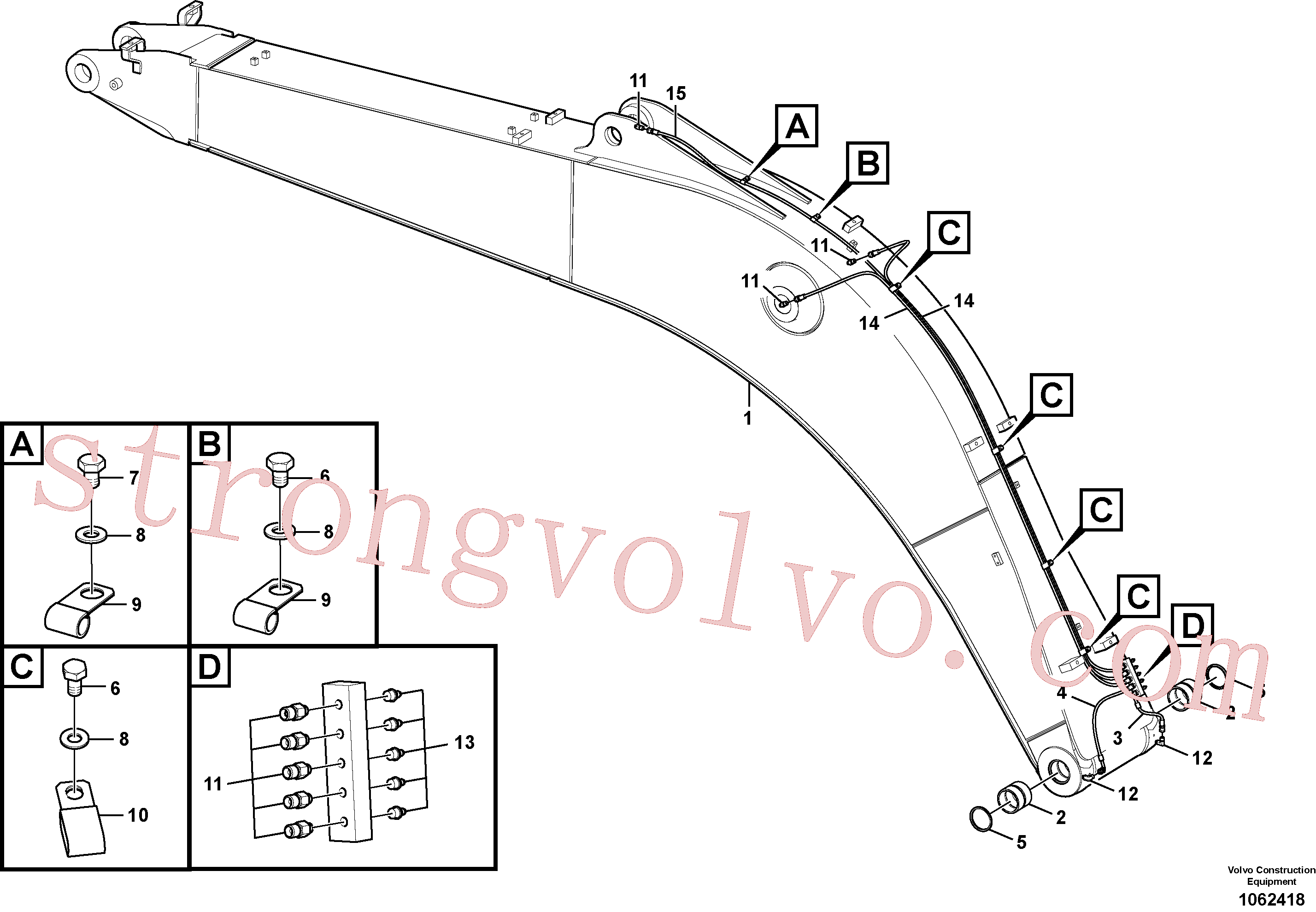 VOE14636773 Volvo Tubagem e lubrificação com massa da lança(1062418 Montagem)