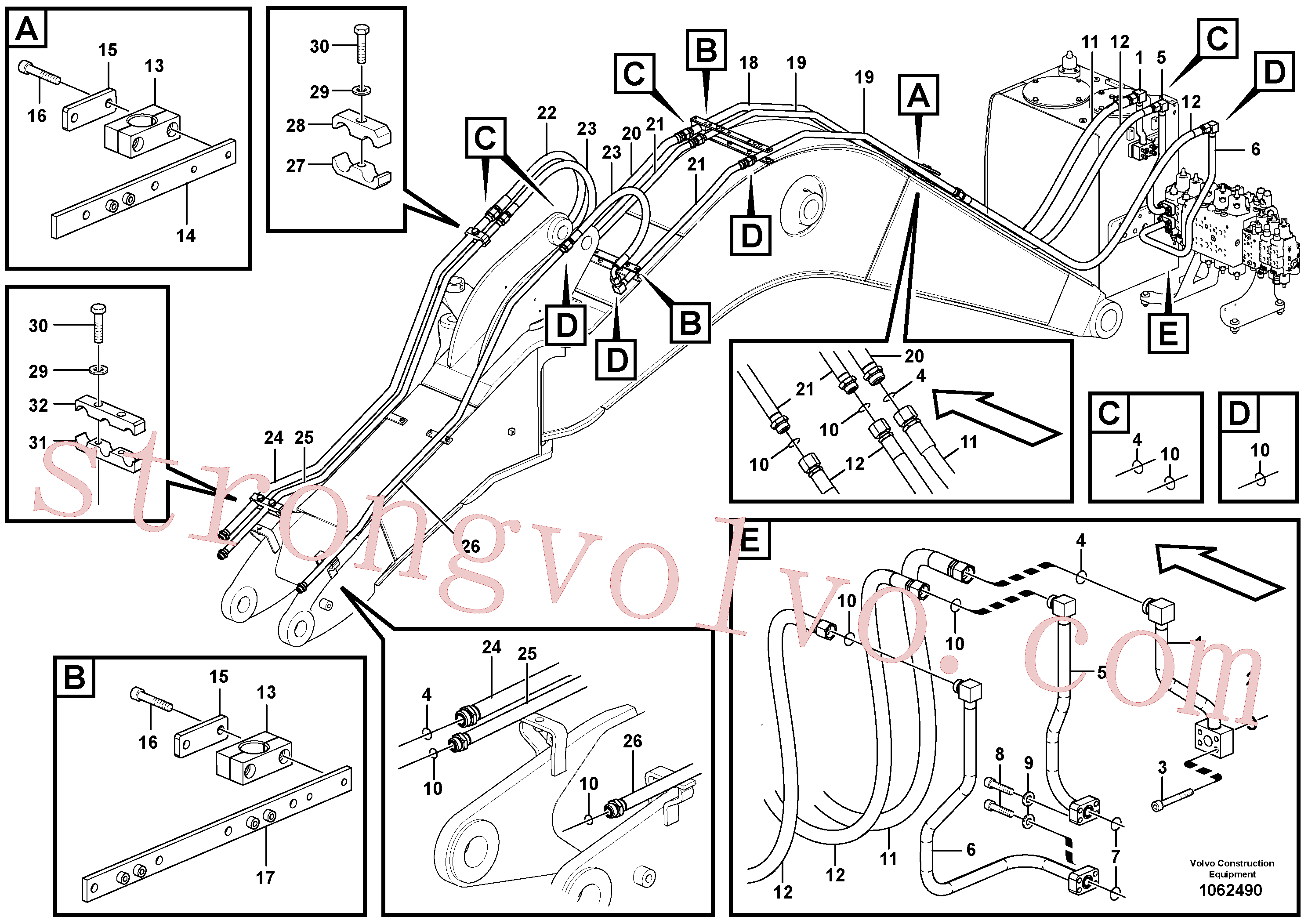 VOE14881218 Volvo Hidráulica de serviço, martelo e cortador para lança de desvio mono(1062490 Montagem)