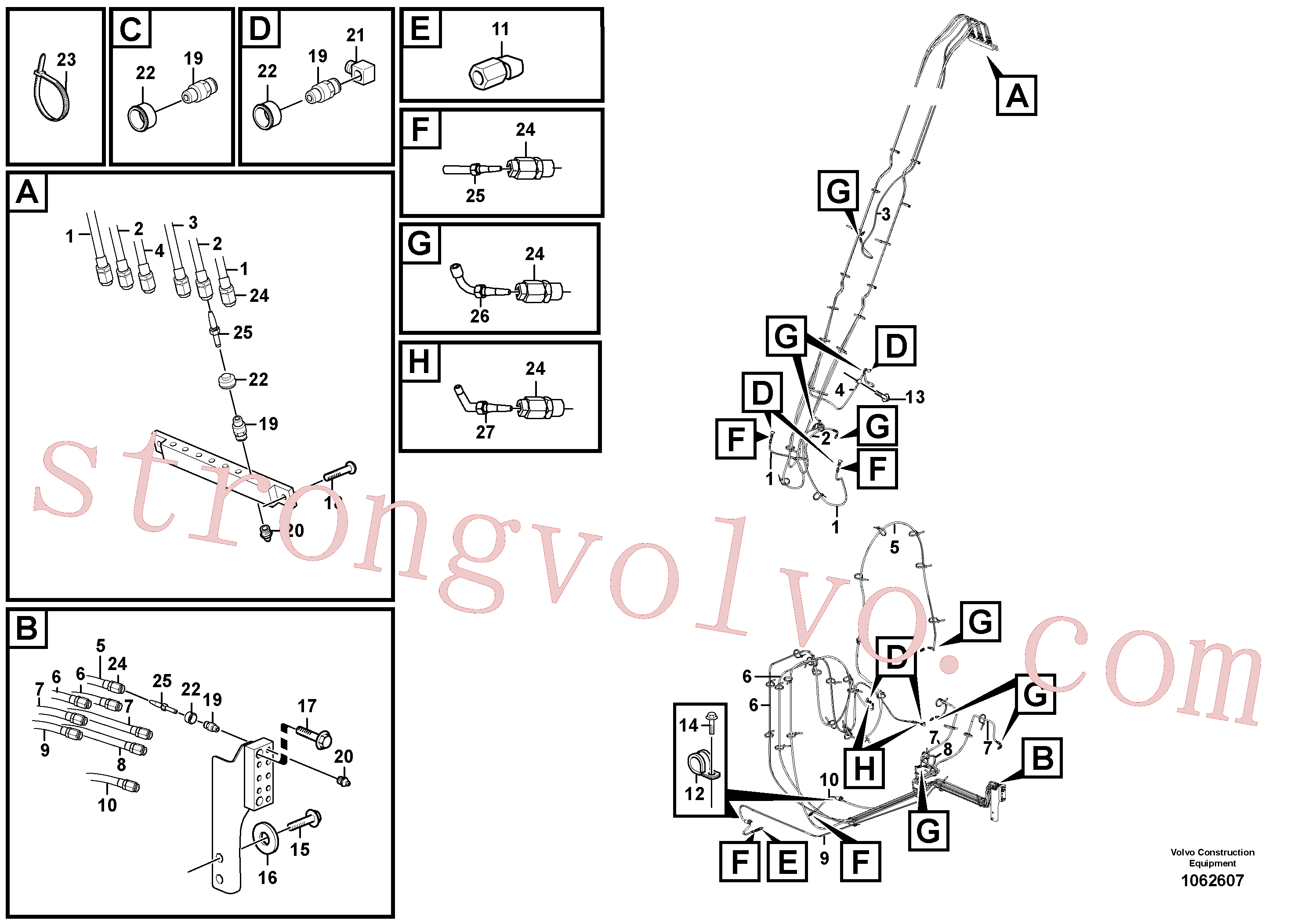 VOE14388450 Volvo Tubagem e lubrificação com massa da lança(1062607 Montagem)