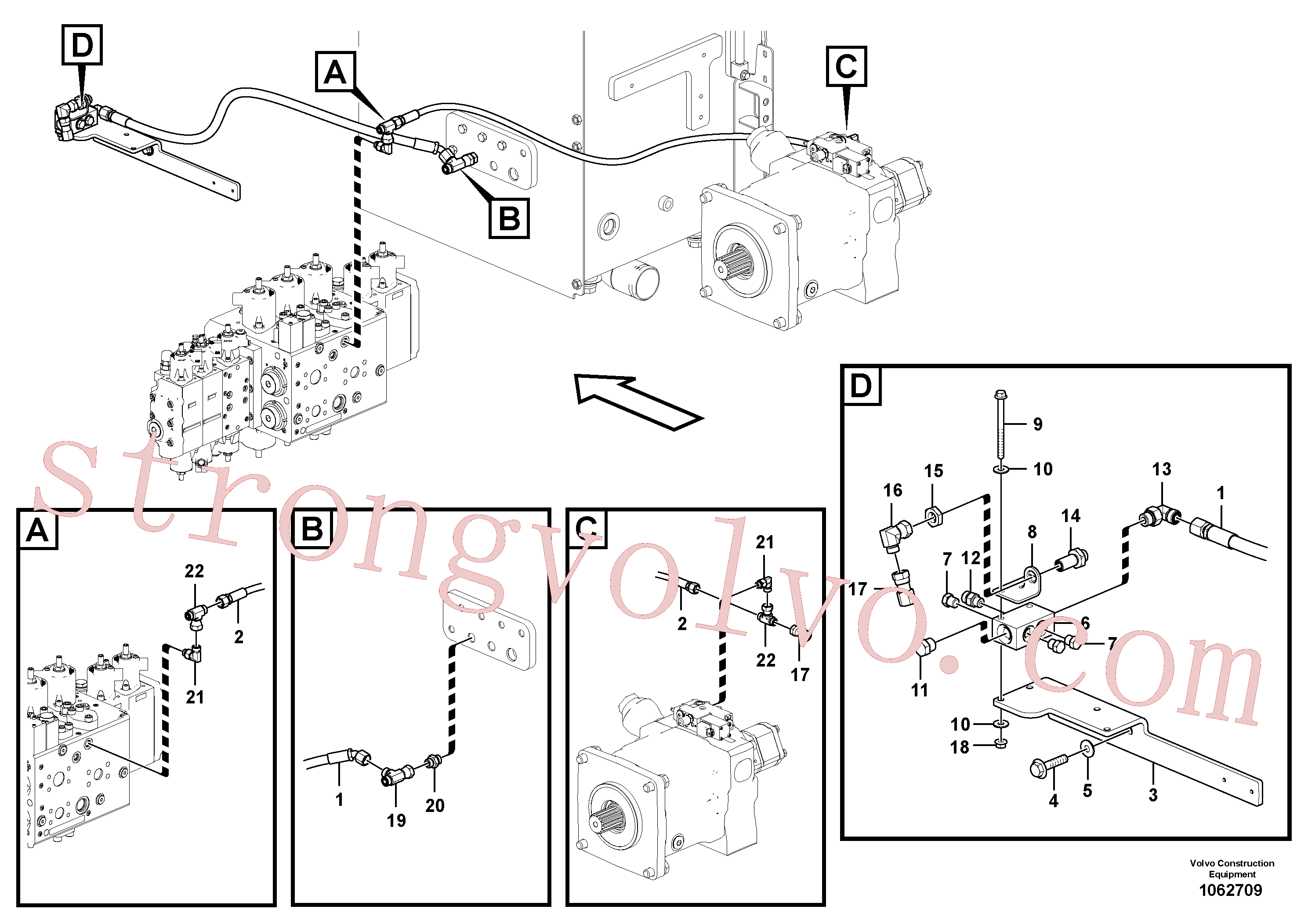 VOE938270 Volvo Sistema servomotor, suporte do filtro e tubagem da bomba(1062709 Montagem)