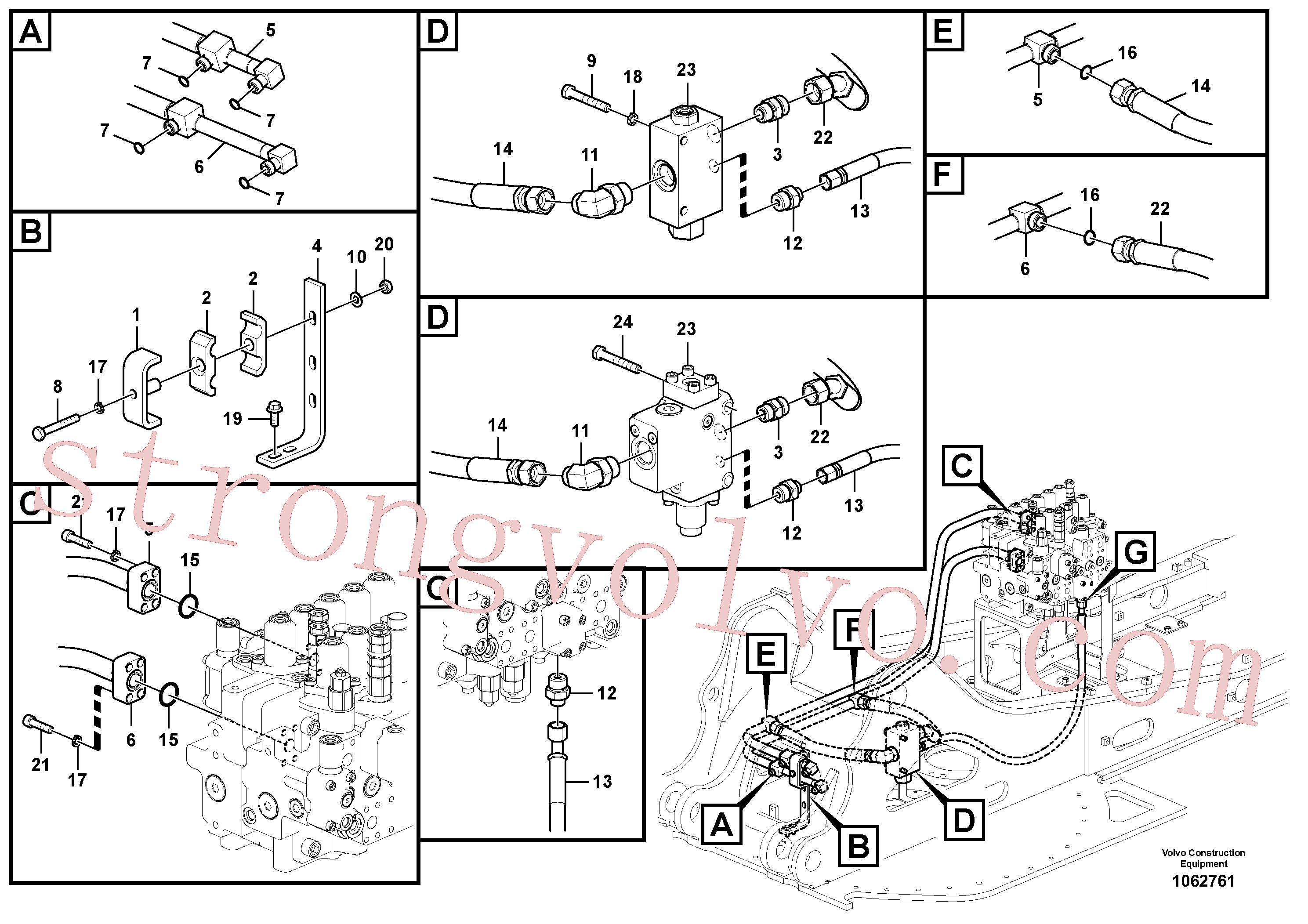 SA992040 Volvo Sistema hidráulico, válvula de comando da lança e articulação(1062761 Montagem)