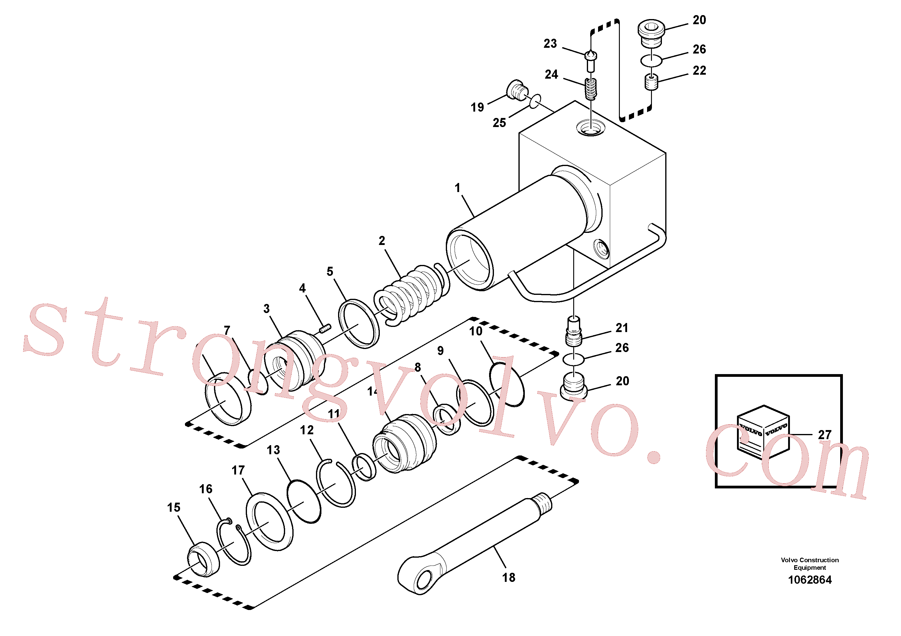 VOE14523110 Volvo Cilindro de encaixe rápido, Cilindro hidráulico, acoplamento rápido, Suporte de acoplamento, QuickFit(1062864 Montagem)