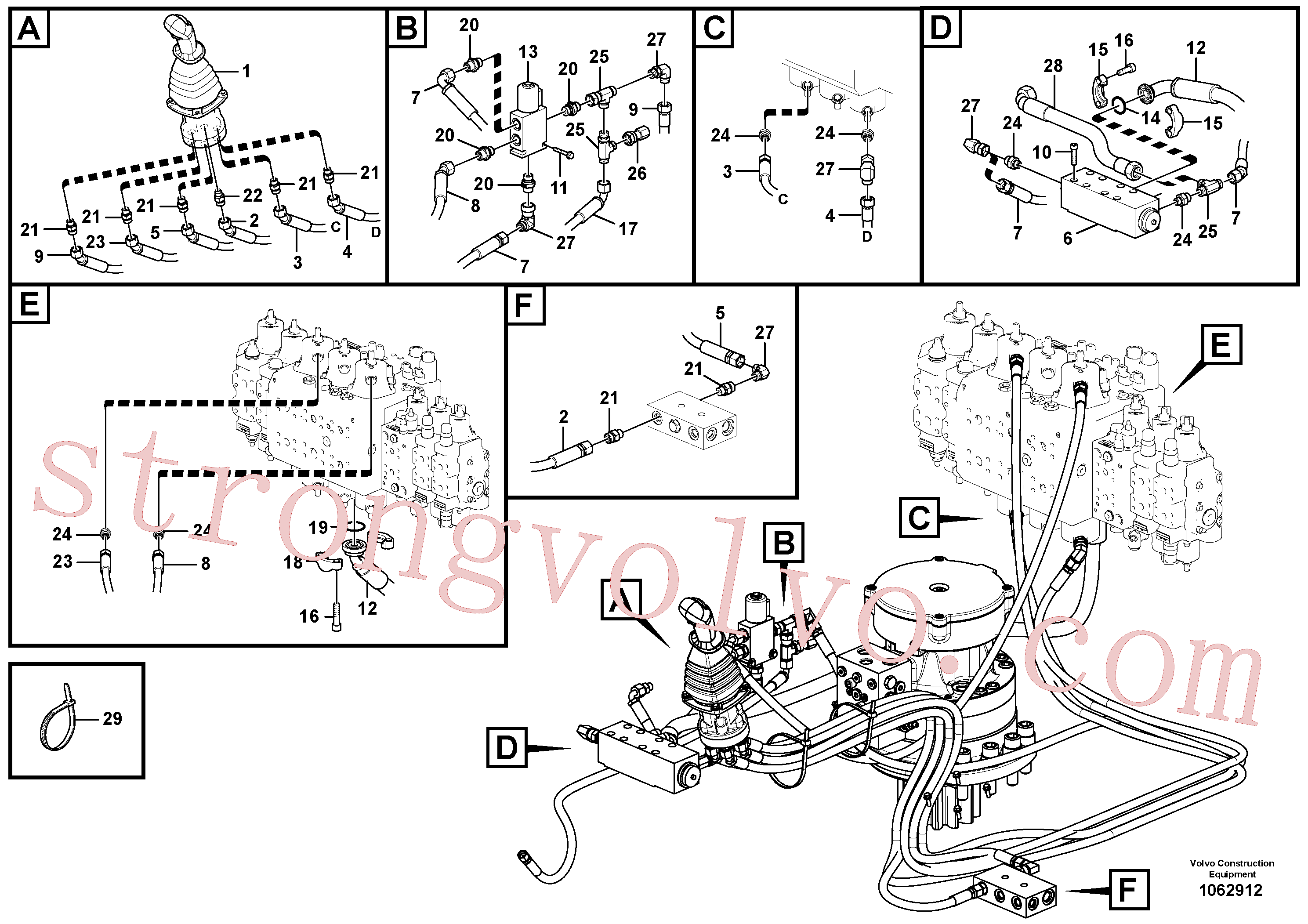 VOE937597 Volvo Sistema servomotor, válvula de comando para válvula de comando à distância(1062912 Montagem)