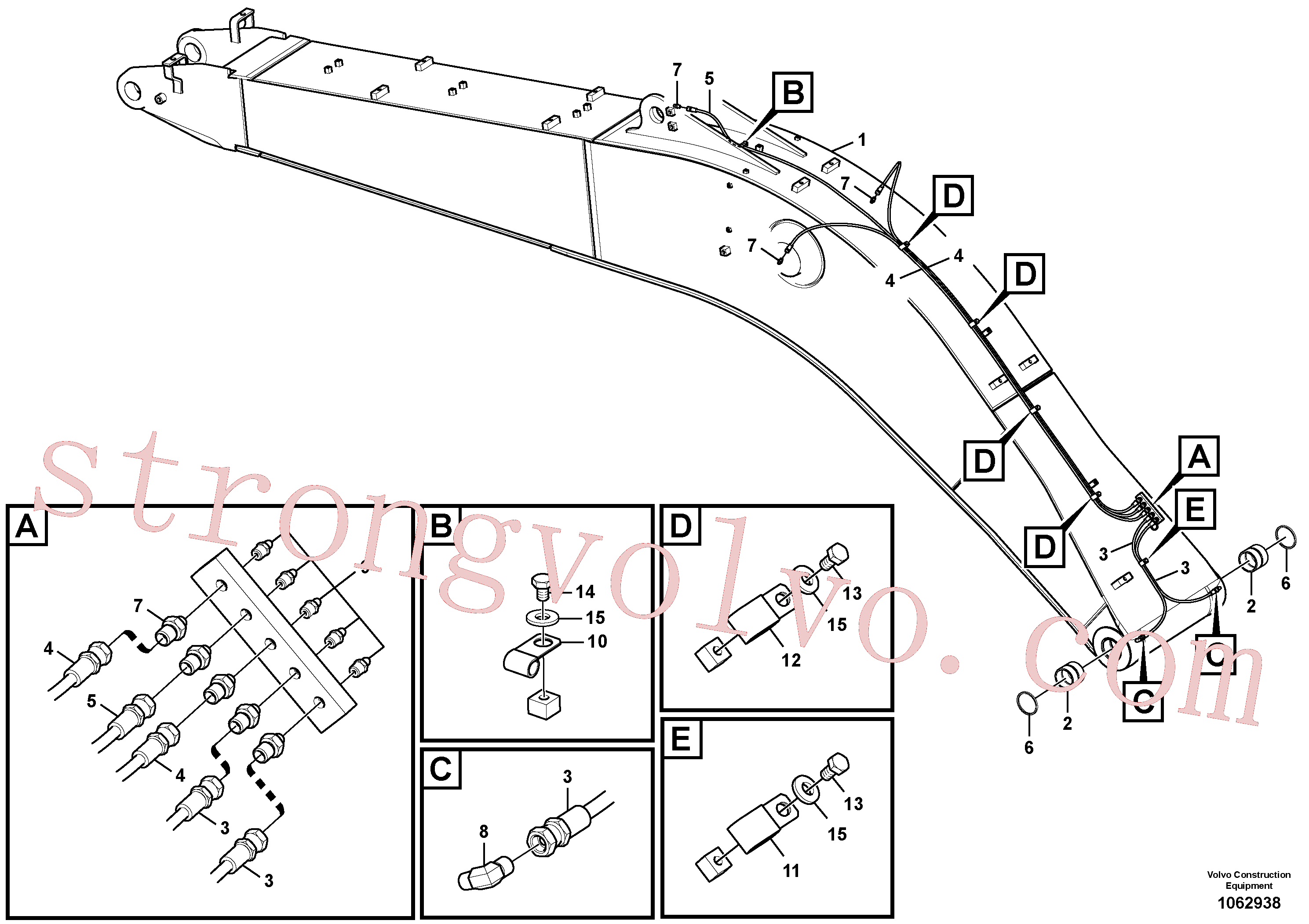 SA9482-02158 Volvo Tubagem e lubrificação com massa da lança(1062938 Montagem)