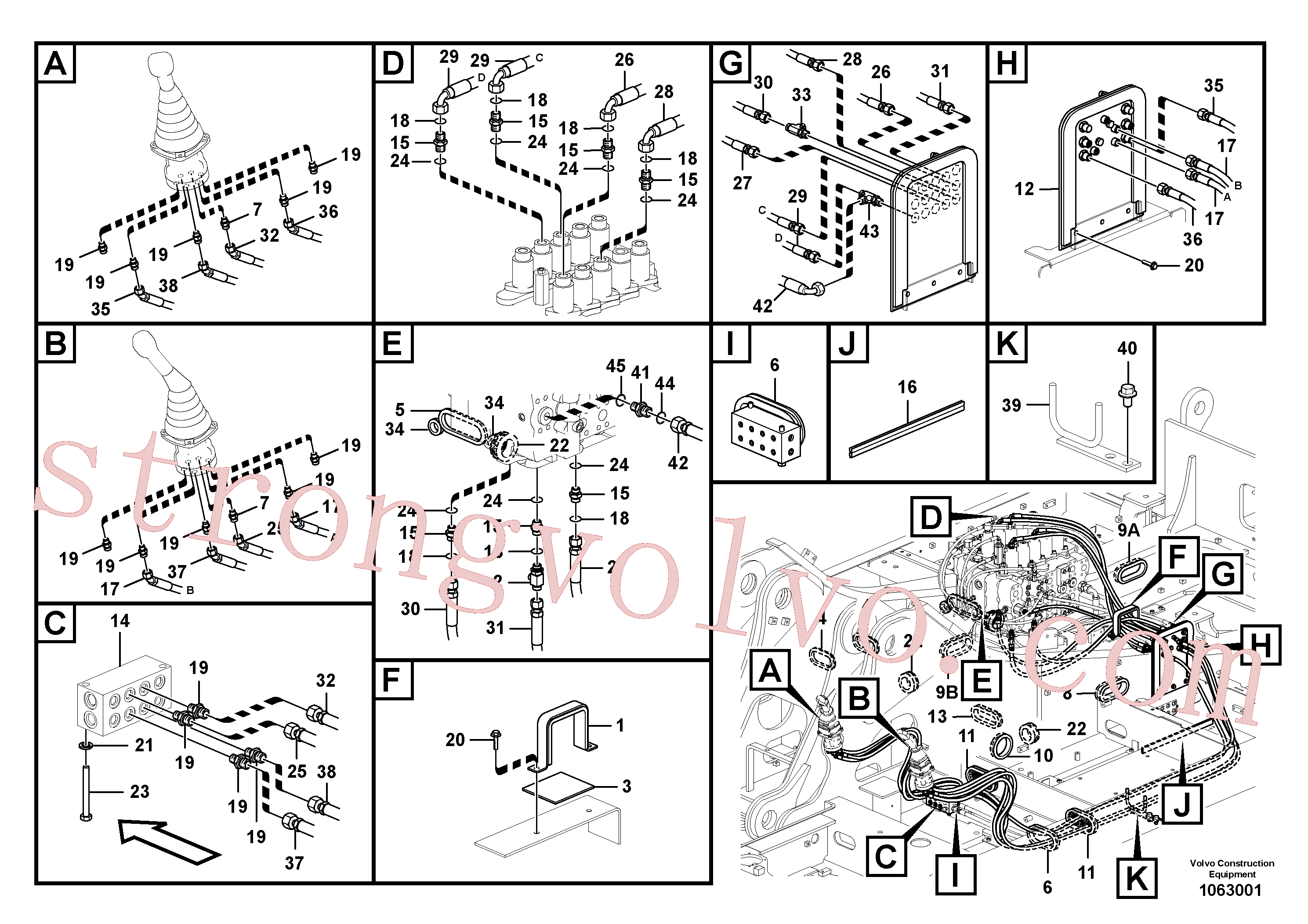 VOE14613373 Volvo Sistema servomotor, válvula de comando para válvula de comando à distância(1063001 Montagem)