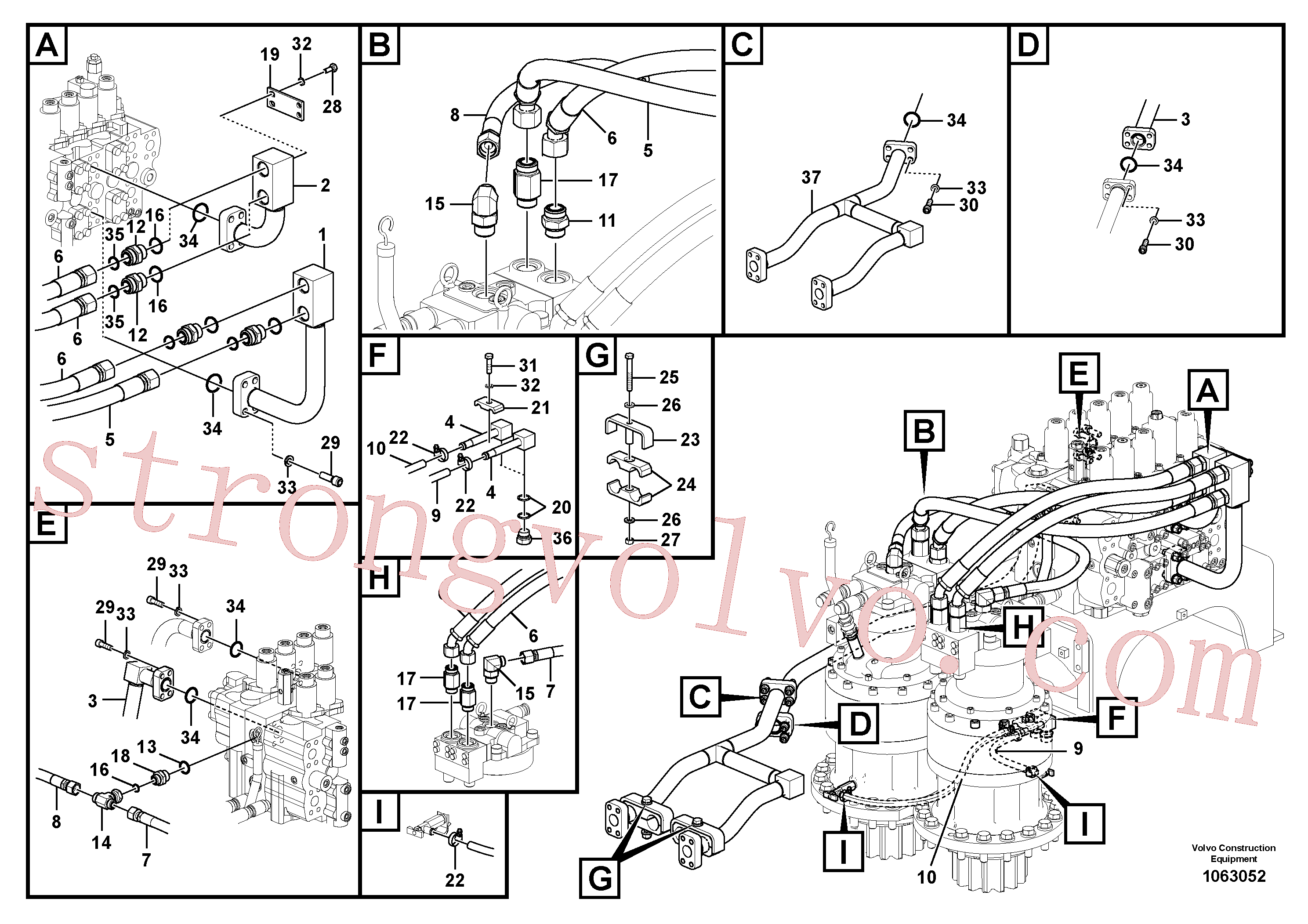 VOE15082576 Volvo Sistema hidráulico, válvula de comando da lança e articulação(1063052 Montagem)