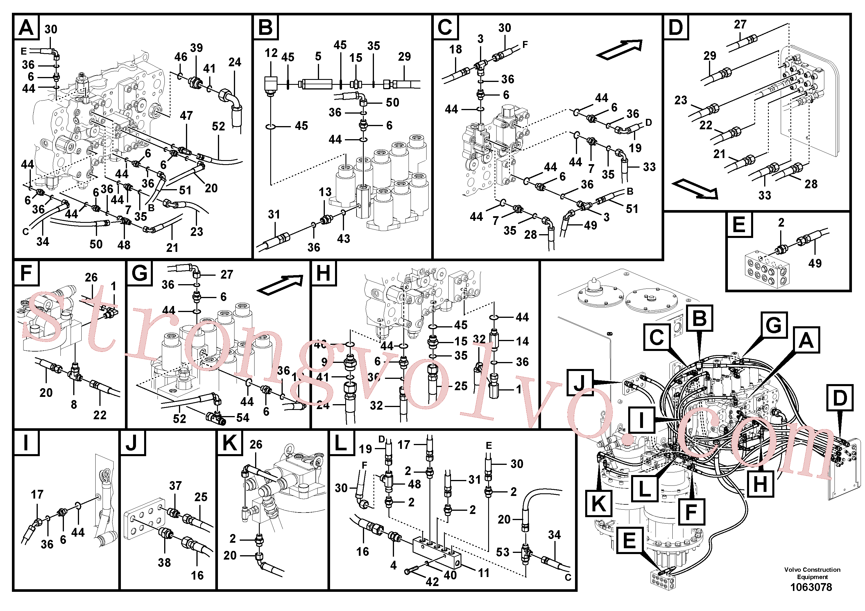 VOE14880066 Volvo Sistema servomotor, tubagem da válvula de comando(1063078 Montagem)