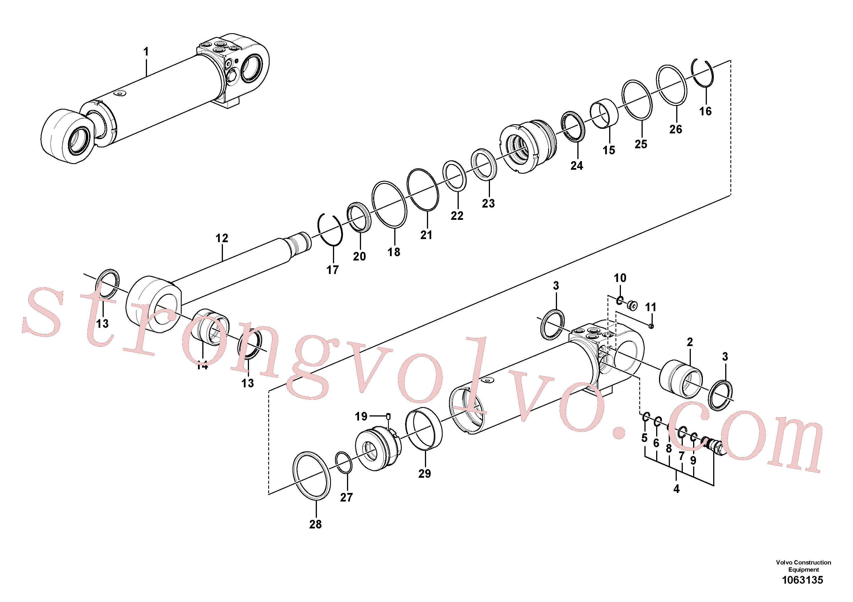 VOE14518612 Volvo Cilindro da lâmina niveladora(1063135 Montagem)