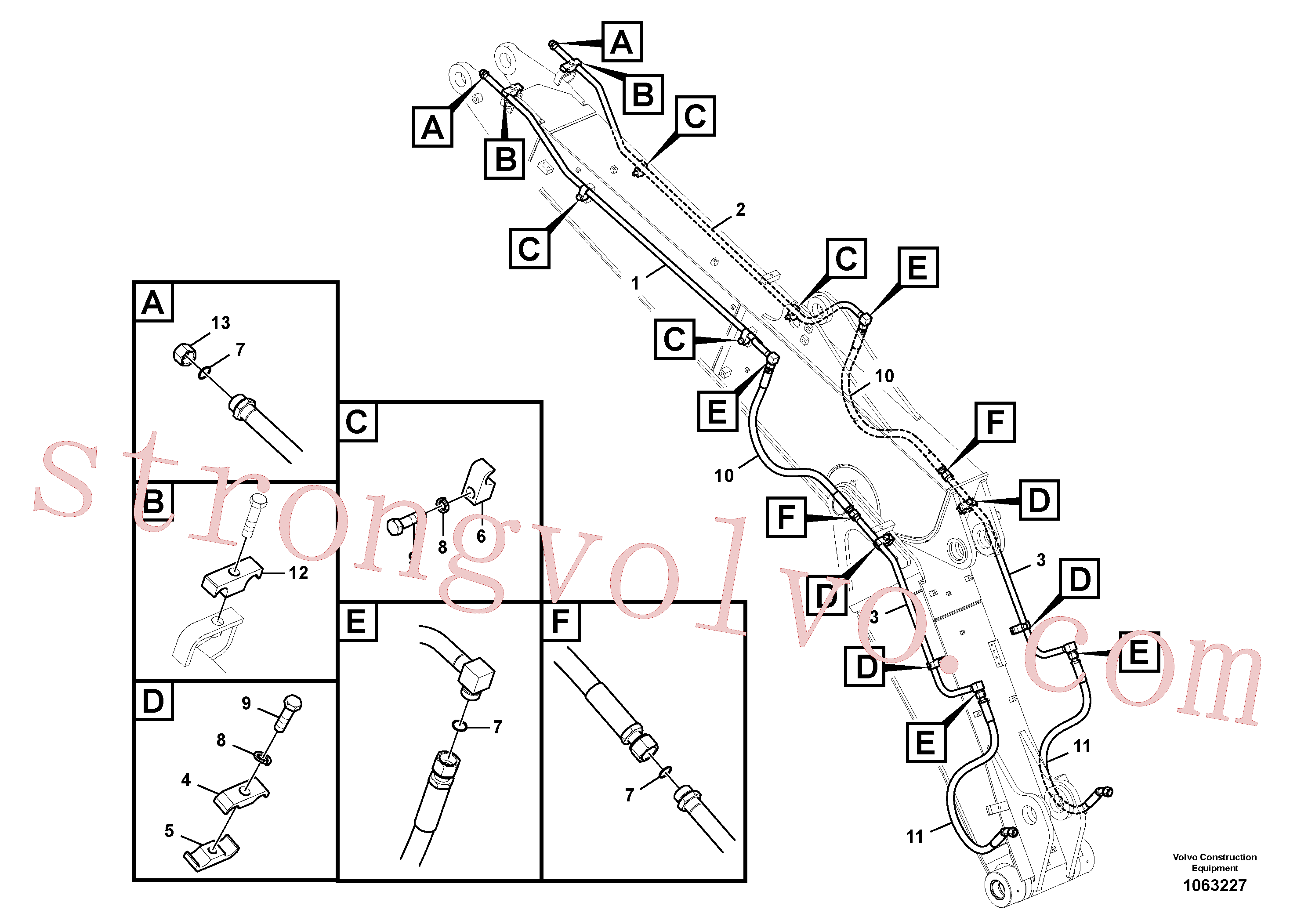 VOE14556775 Volvo Hidráulica de serviço, martelo e cortador para lança ajustável(1063227 Montagem)