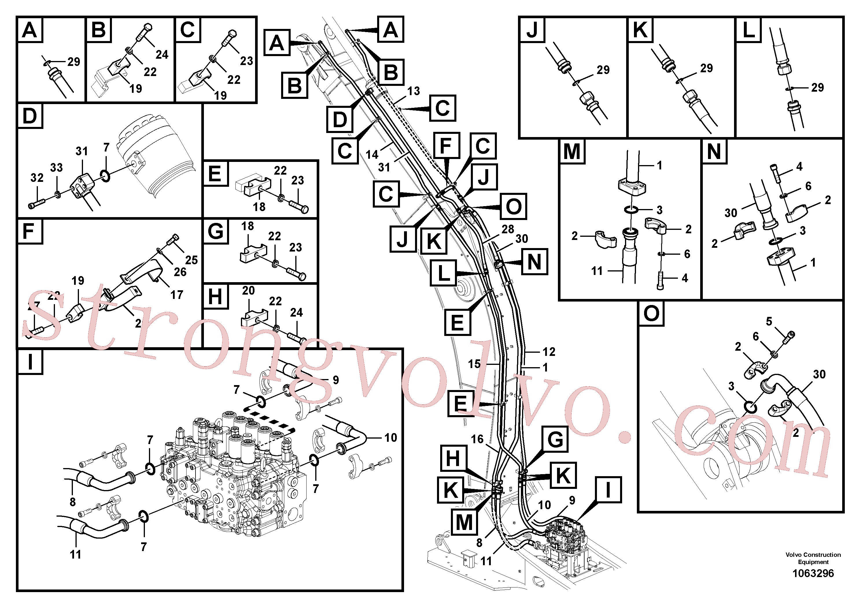 SA1174-56370 Volvo Hidráulica de serviço, cilindro do braço de afundamento na lança.(1063296 Montagem)