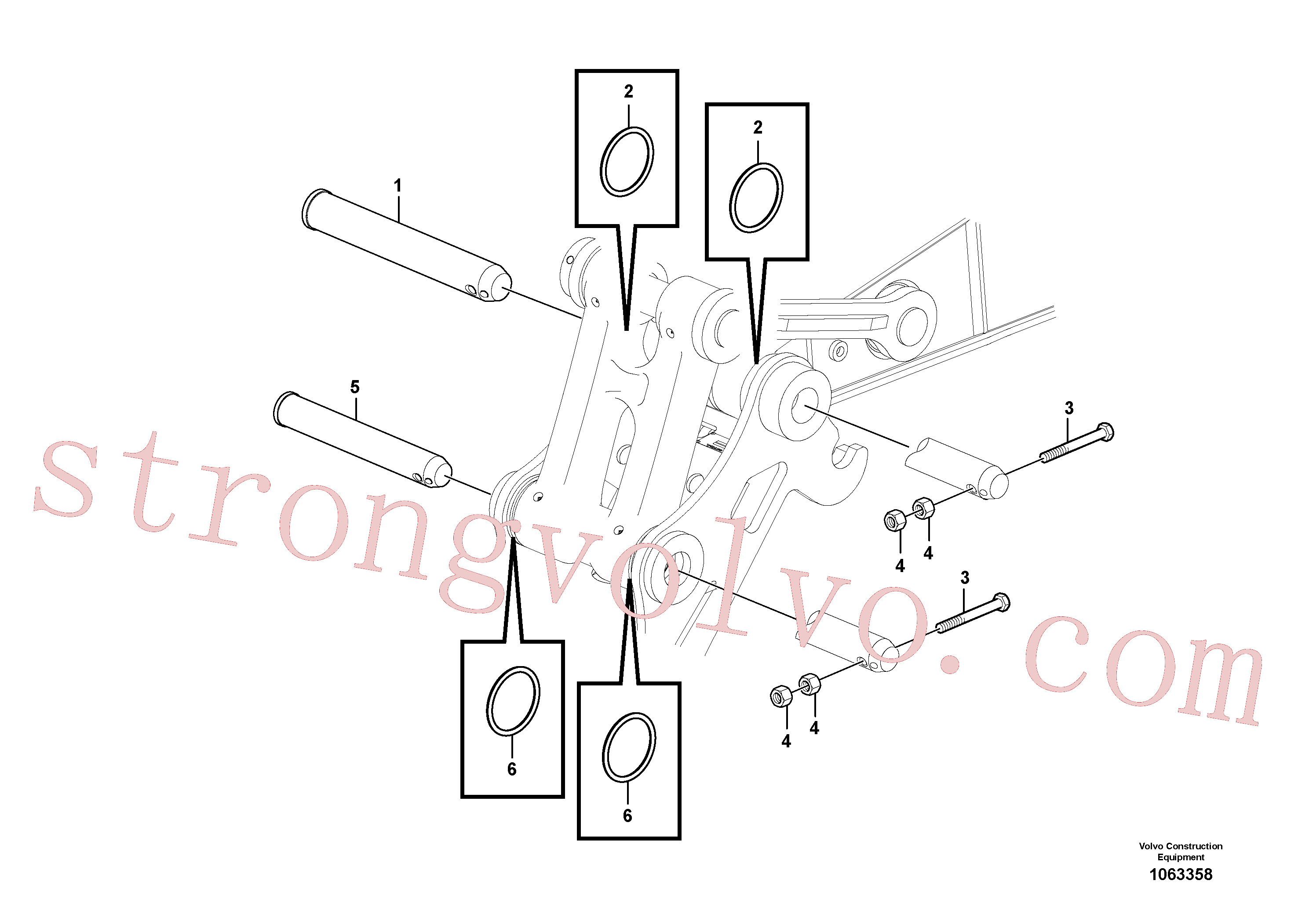 VOE60110008 Volvo Cavilhas para suporte de montagem, Tirantes ao balde(1063358 Montagem)