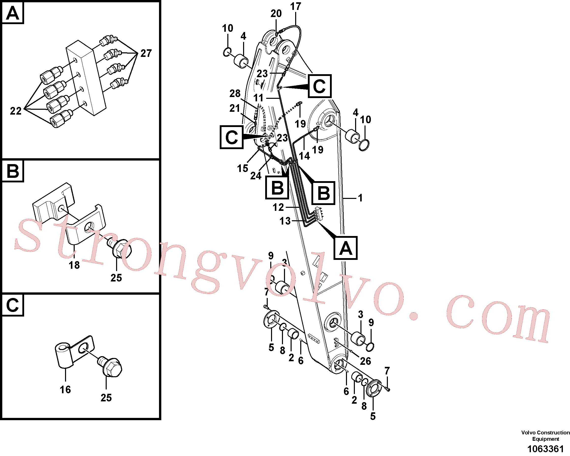 VOE14543240 Volvo Tubagem de massa e do braço de afundamento com sede da tubagem(1063361 Montagem)