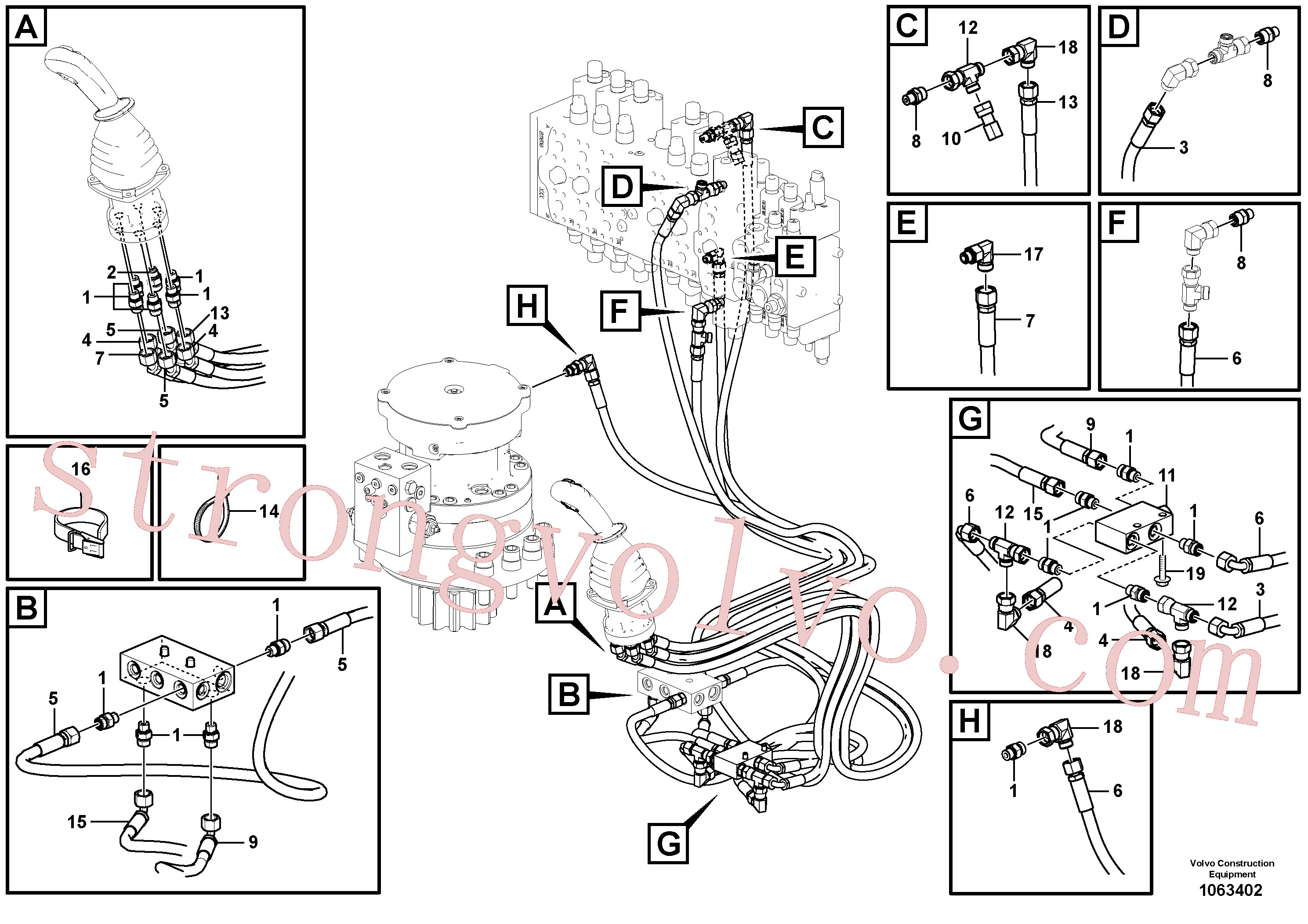 VOE15188114 Volvo Sistema servomotor, válvula de comando para válvula de comando à distância(1063402 Montagem)
