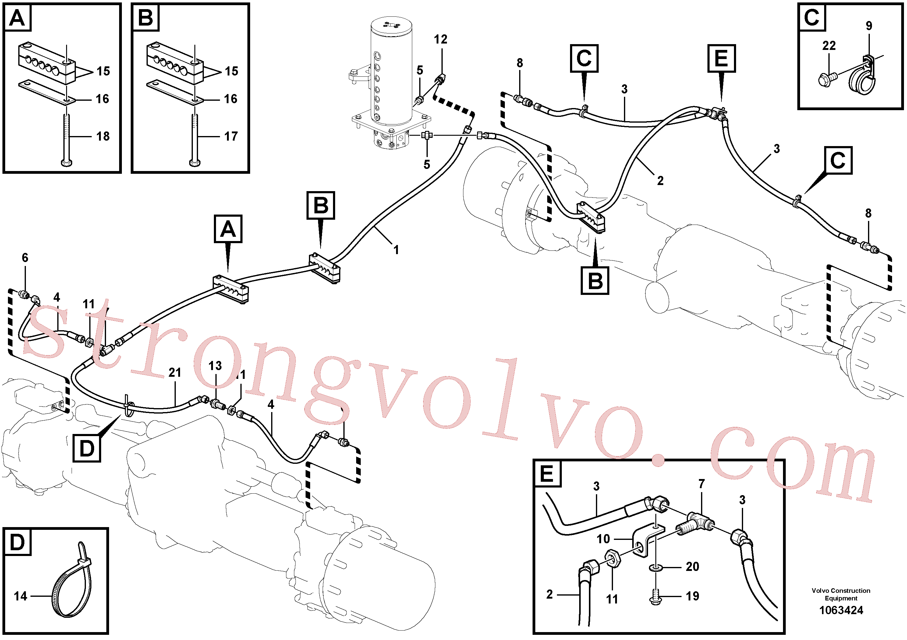 VOE936267 Volvo Sistema hidráulico, linha de travão inferior(1063424 Montagem)