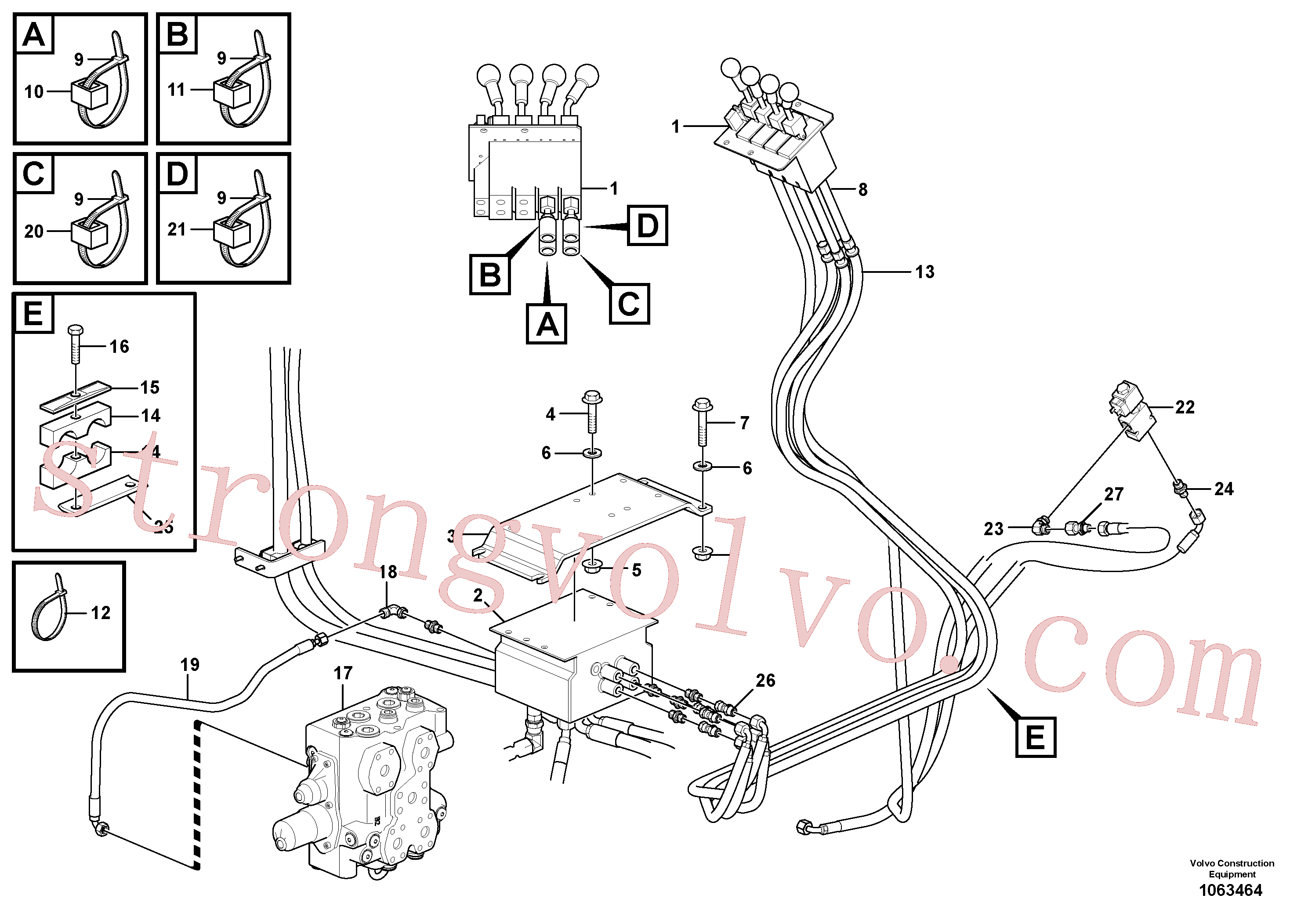 VOE11445291 Volvo Controlo hidráulico 3.ª/4.ª(1063464 Montagem)