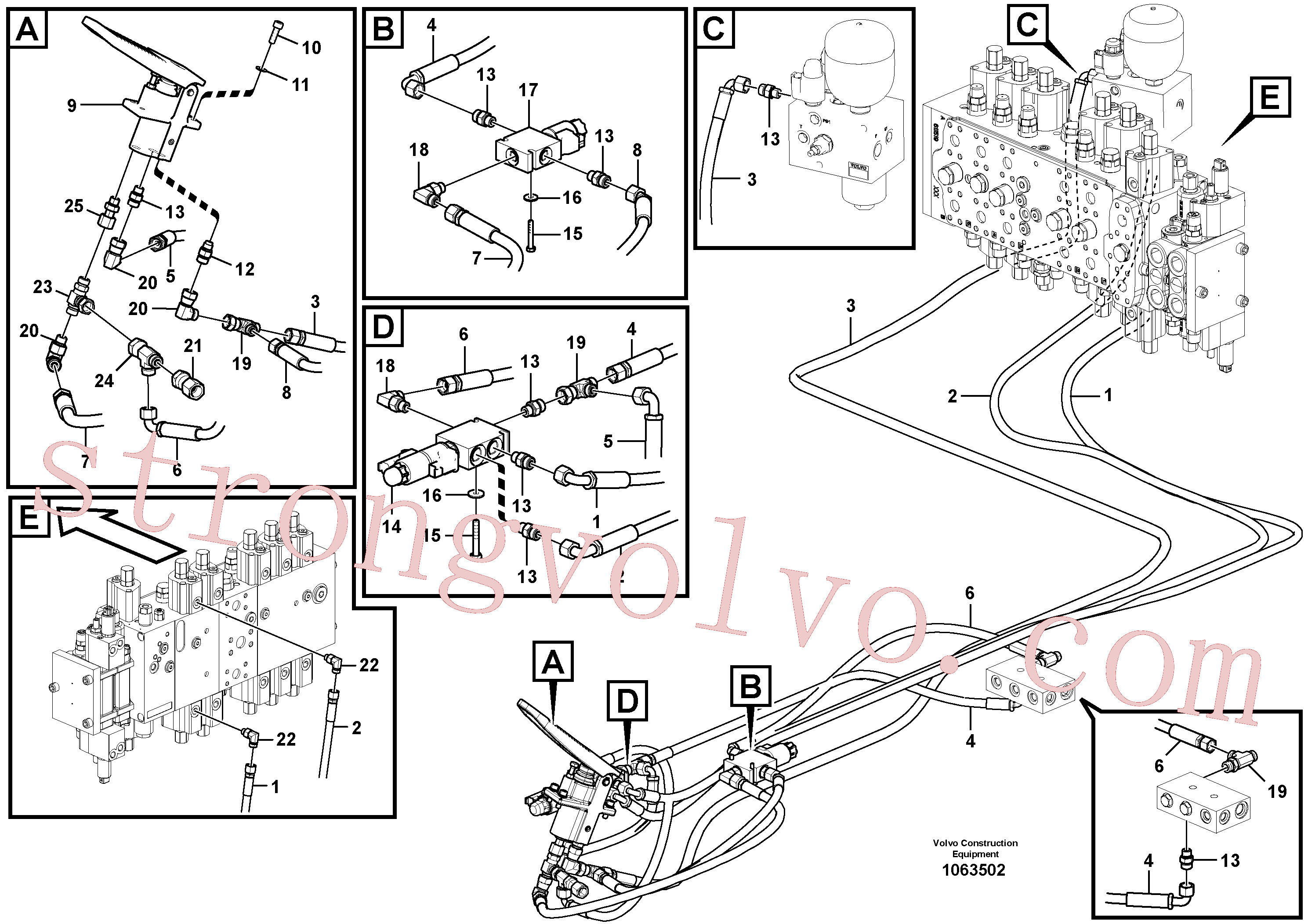 VOE15187361 Volvo Sistema servomotor, válvula de comando para pedal da válvula de comando(1063502 Montagem)