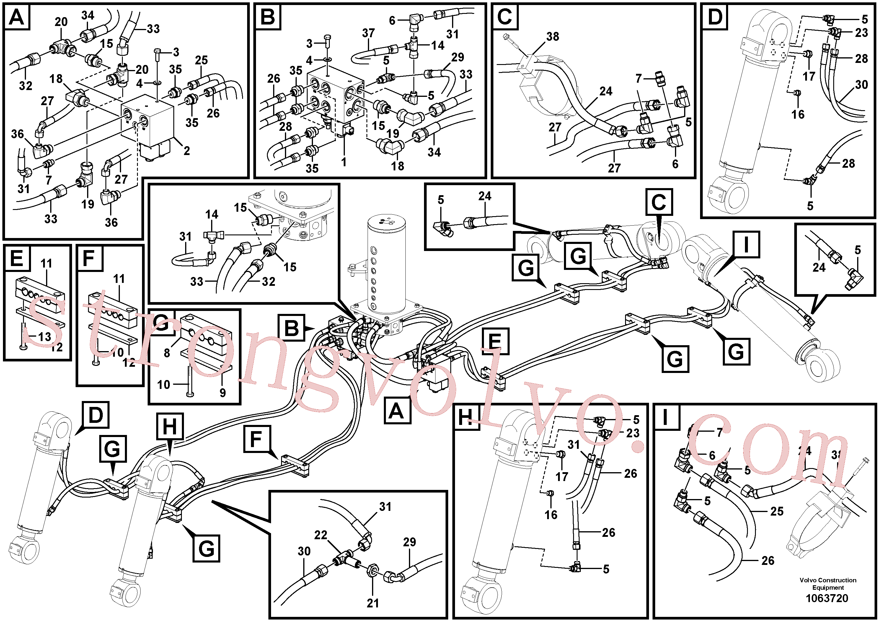 VOE937099 Volvo Hidráulica de serviço, lâmina de terraplanagem dianteira e extensor traseiro(1063720 Montagem)