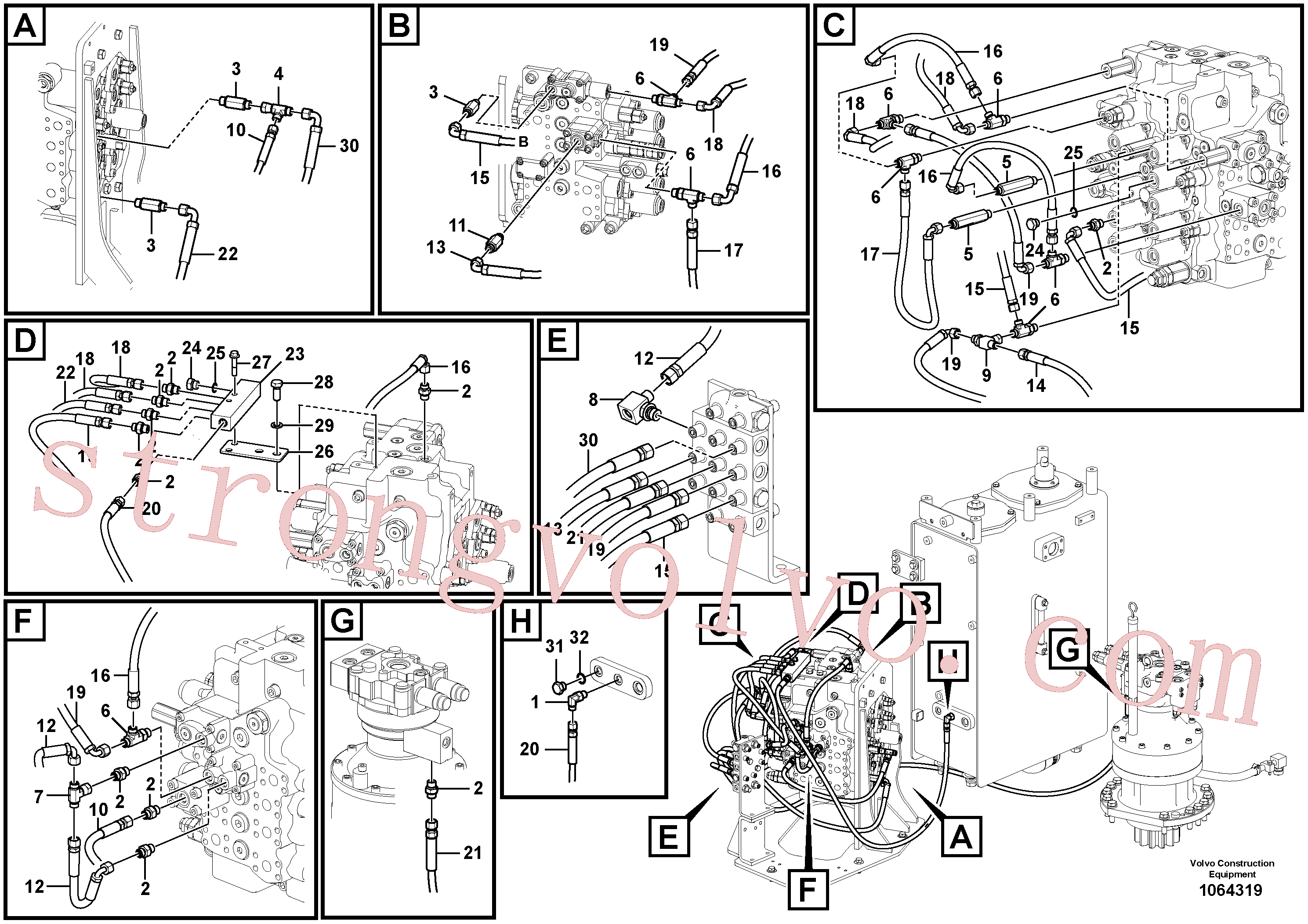 VOE937702 Volvo Sistema servomotor, tubagem da válvula de comando(1064319 Montagem)