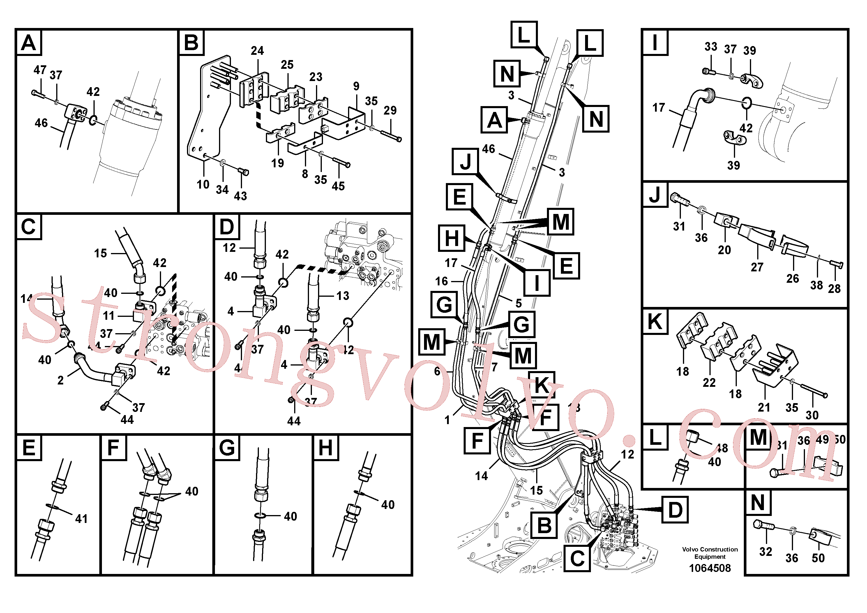 VOE983371 Volvo Hidráulica de serviço, cilindro do braço de afundamento na lança.(1064508 Montagem)